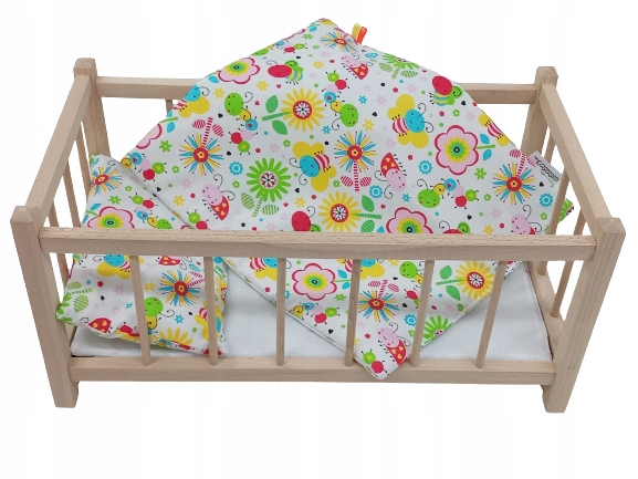 DREWNIANE ŁÓŻECZKO DLA LALEK + POŚCIEL BAWEŁNIANA