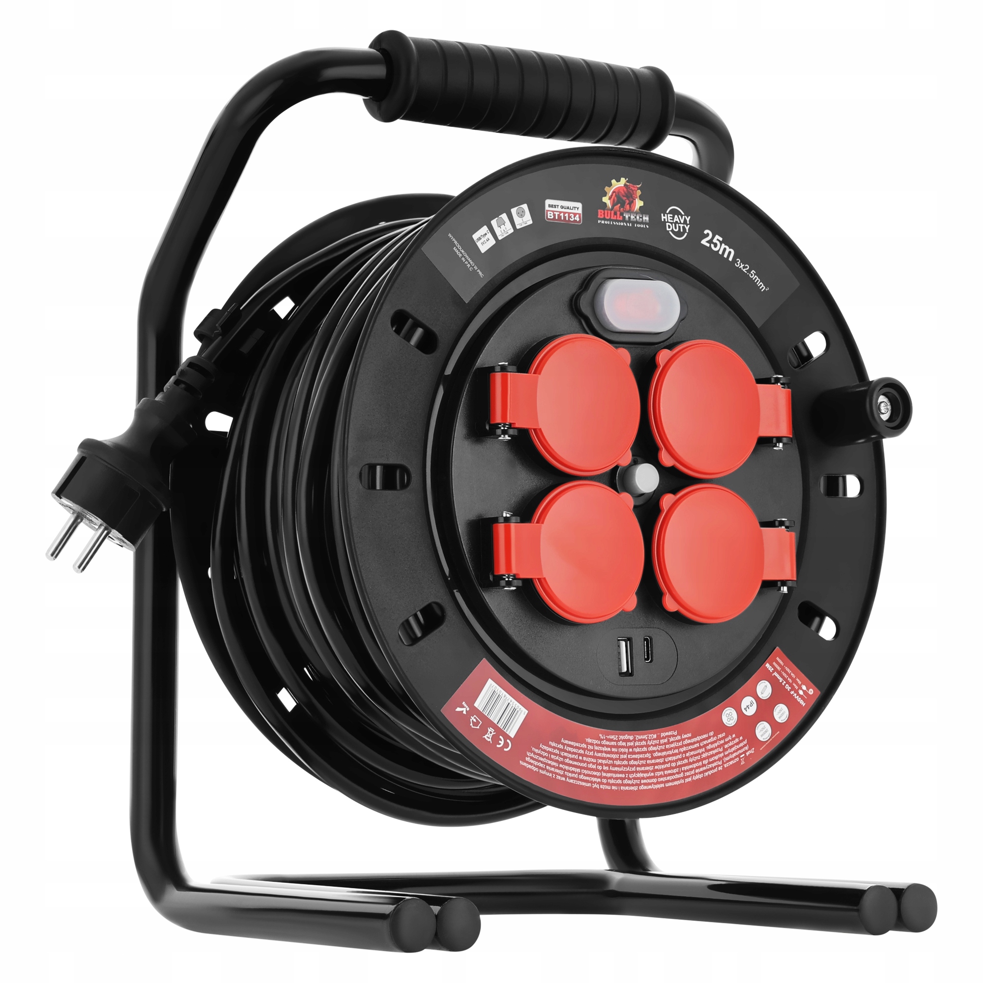 PRZEDŁUŻACZ BĘBNOWY 25m 3x2,5 NA BĘBNIE BUDOWLANY Marka Bull Tech