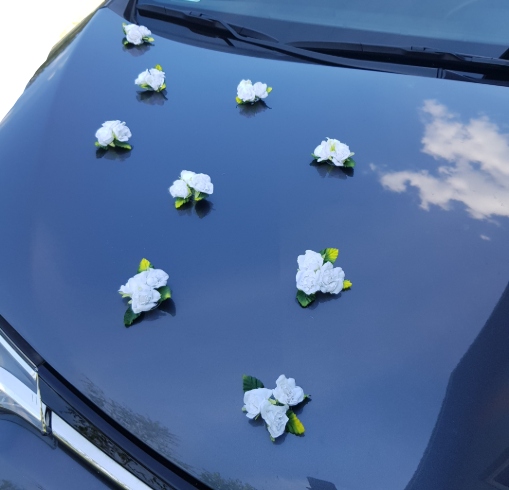 

Dekoracja samochodu ozdoba auto ślub kwiaty biel