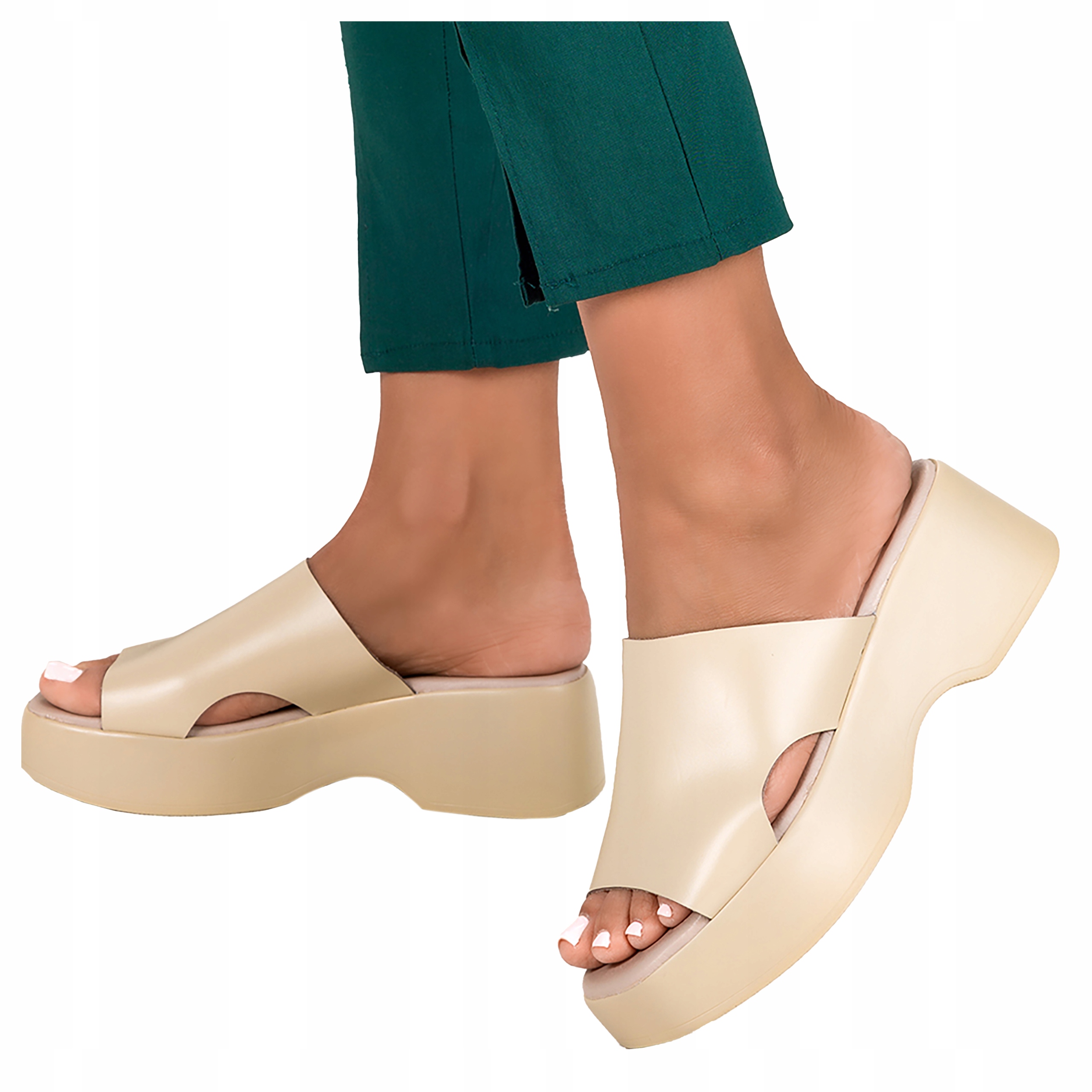 Klapki Damskie Skórzane Na Platformie Lekkie r 40