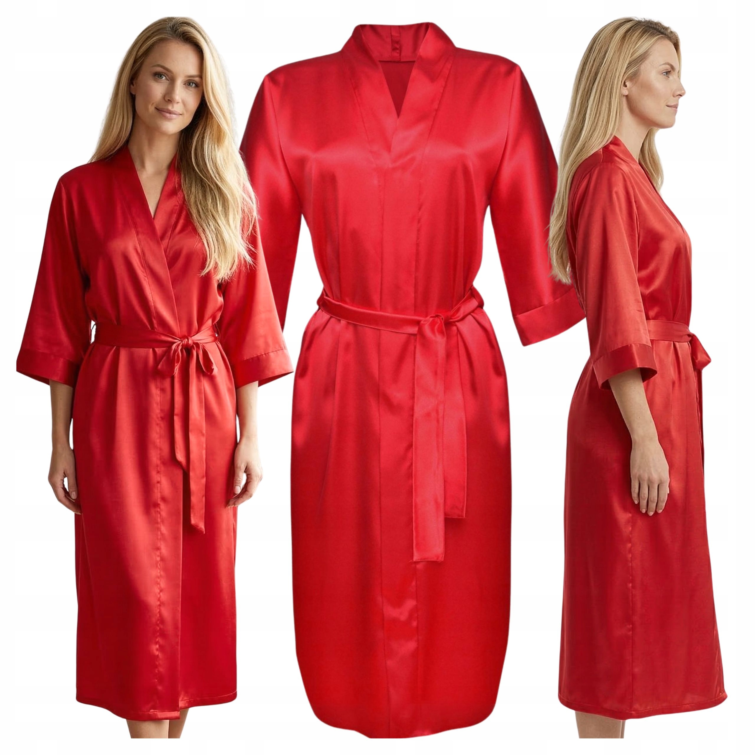 Župan Saténový dámský župan s dlouhým zavazováním v pase Kimono r.XL