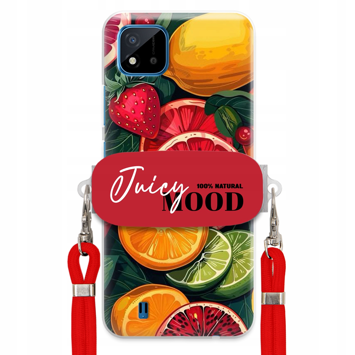 Puzdro pre Realme C20 Červené vodítko Crossbody Módny držiak Juice Mood Ovocie