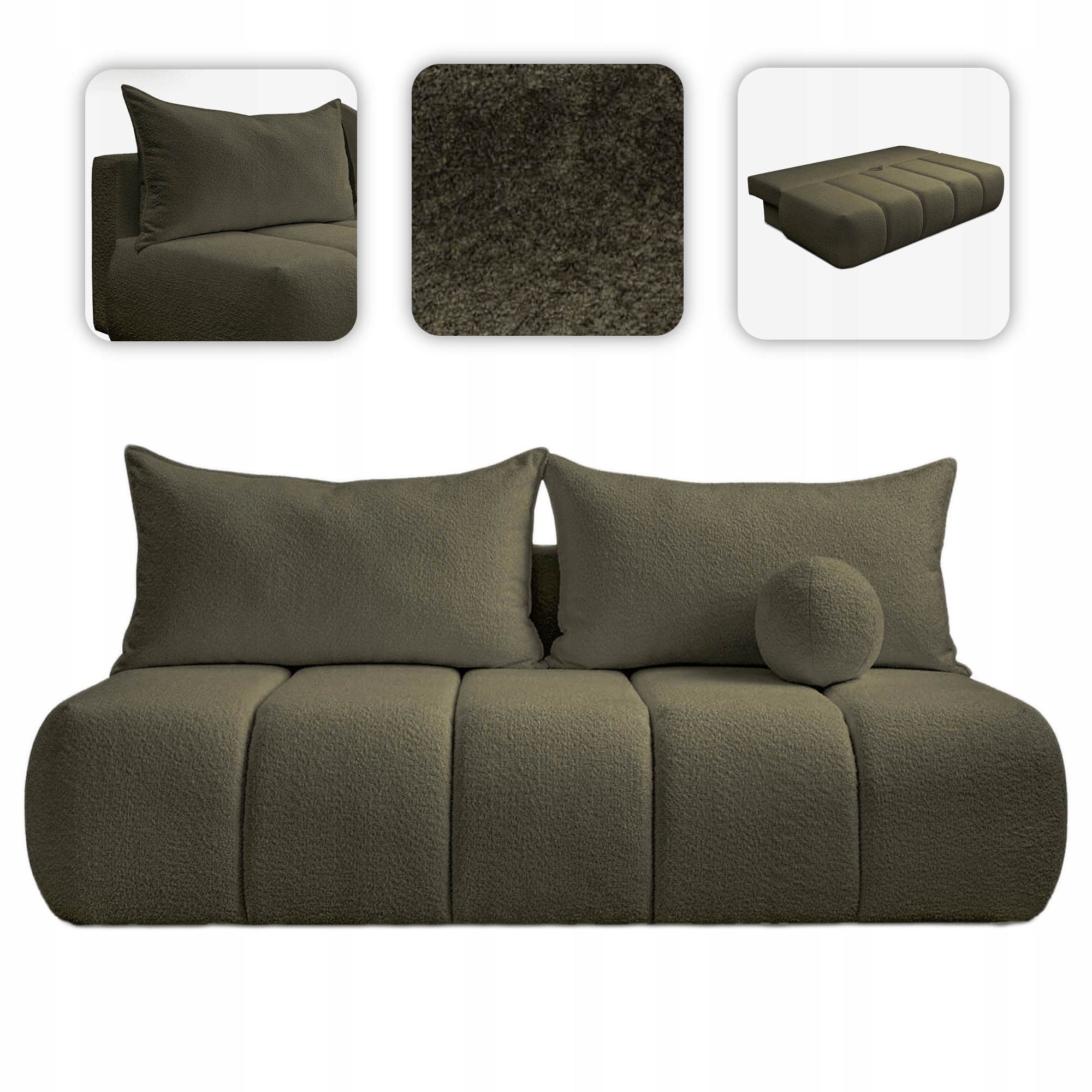 Rozkládací pohovka s funkcí spaní Dvoumístná do obývacího pokoje Olivová Saria