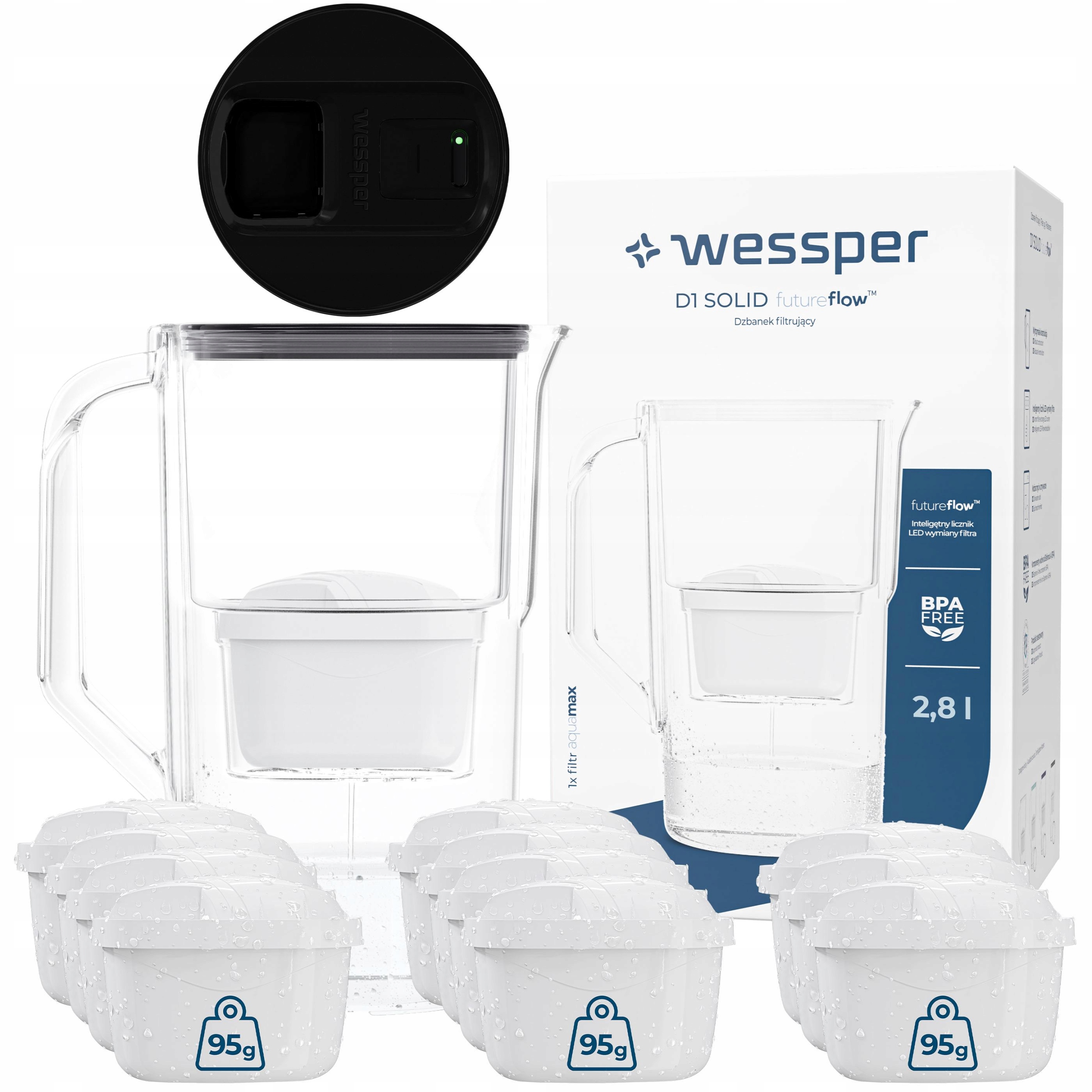 Filtrační konvice plastová Wessper D1 Solid 2,8 l futureflow 12 x filtr