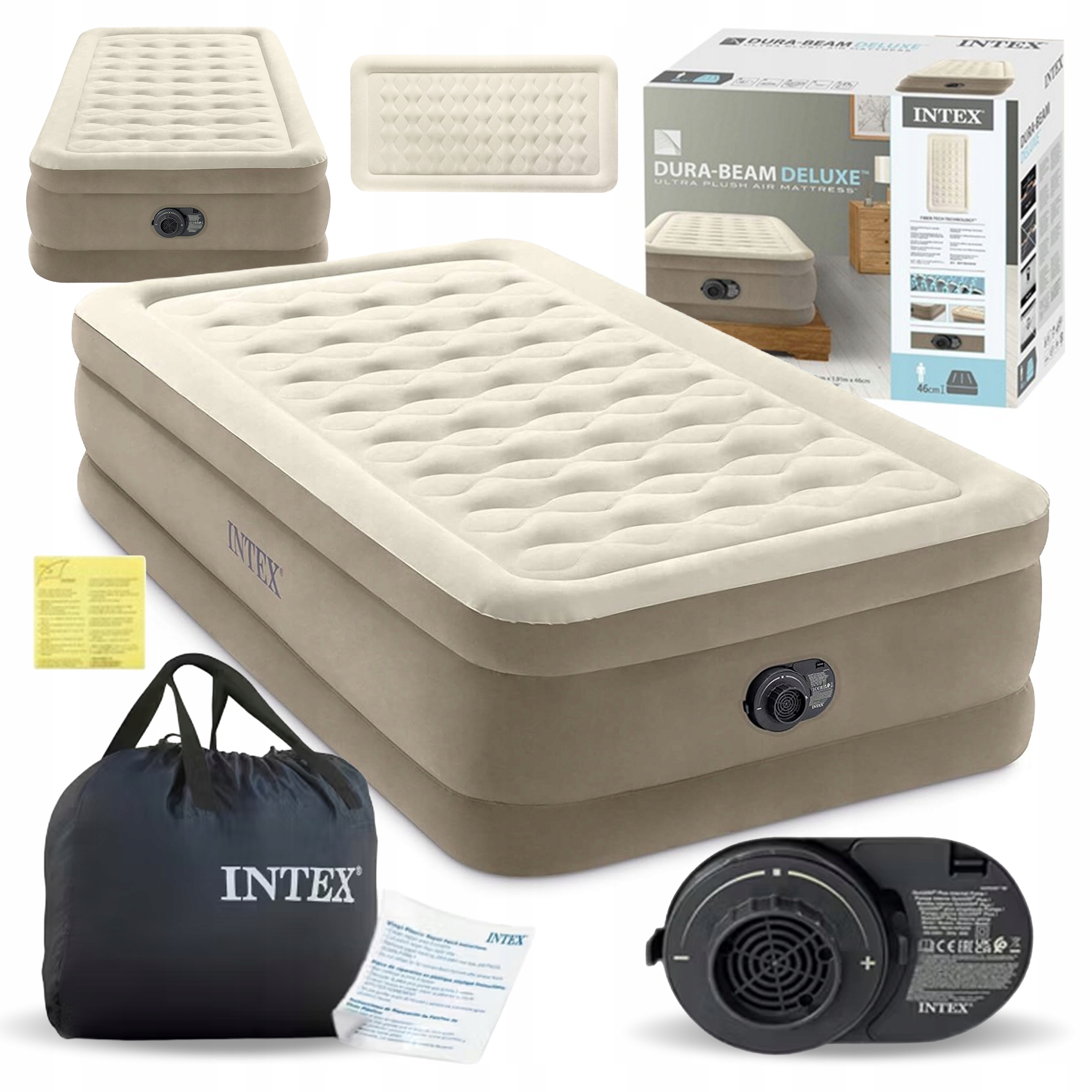 Materac dmuchany Intex z pompką 191x99x46 jednoosobowy wysoki NOWY MODEL