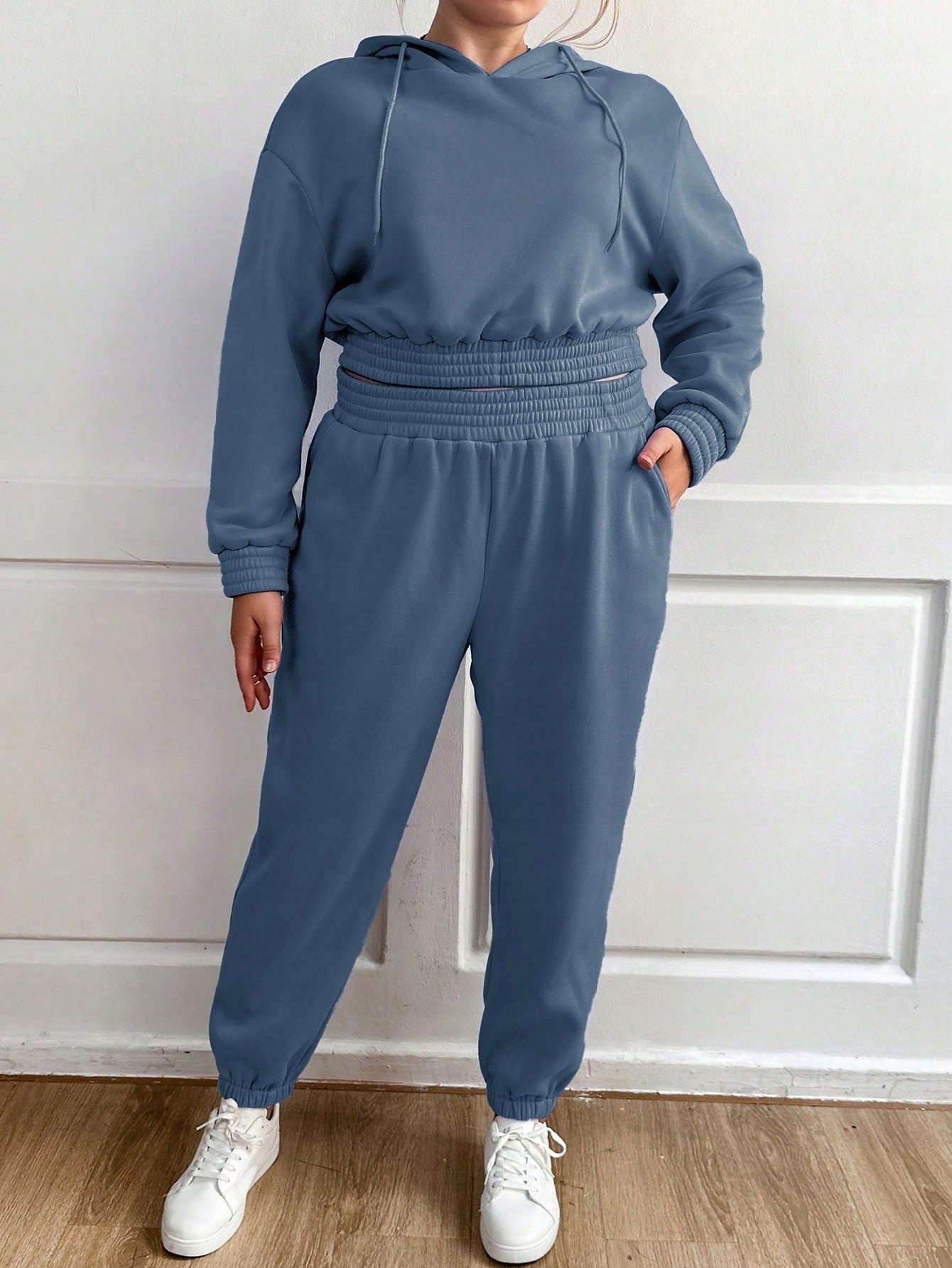 Teplákovka Zateplený Modrý Komplet Mikina S Kapucí Kalhoty Shein 5XL 50