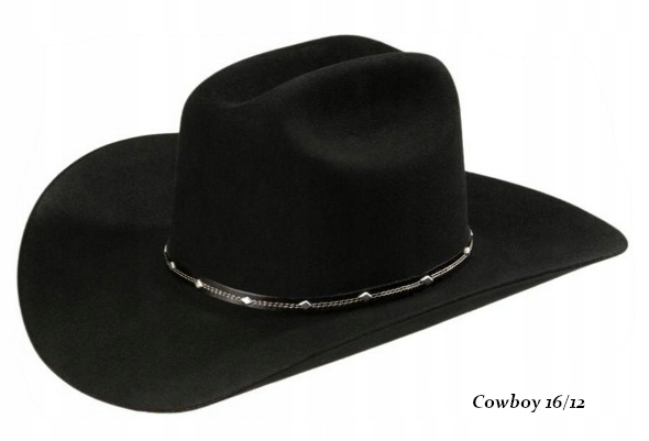 Kovbojský vlněný klobouk černý Cowboy 16/12 Texas Witleather Výrobce