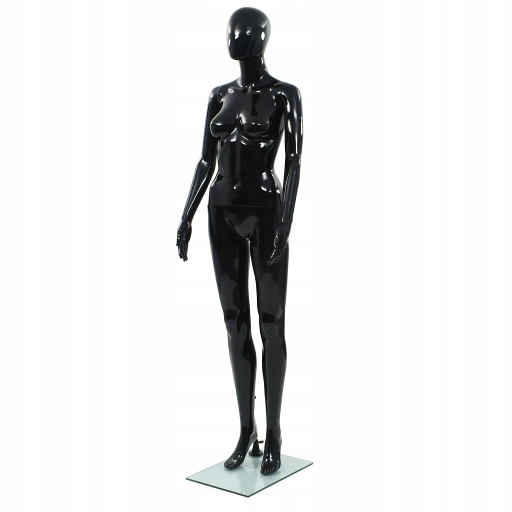 Dámská otočná figurína, lesklá černá, 175 cm, Pp, základna 42,5x29,5