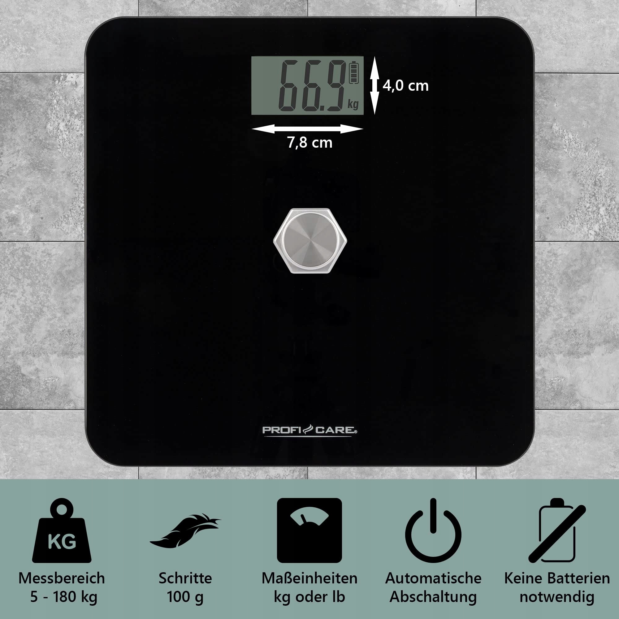 PROFICARE Waga Osobowa Bez Baterii Z Zakresem 5kg-180kg LCD Czarna — miniatura 4