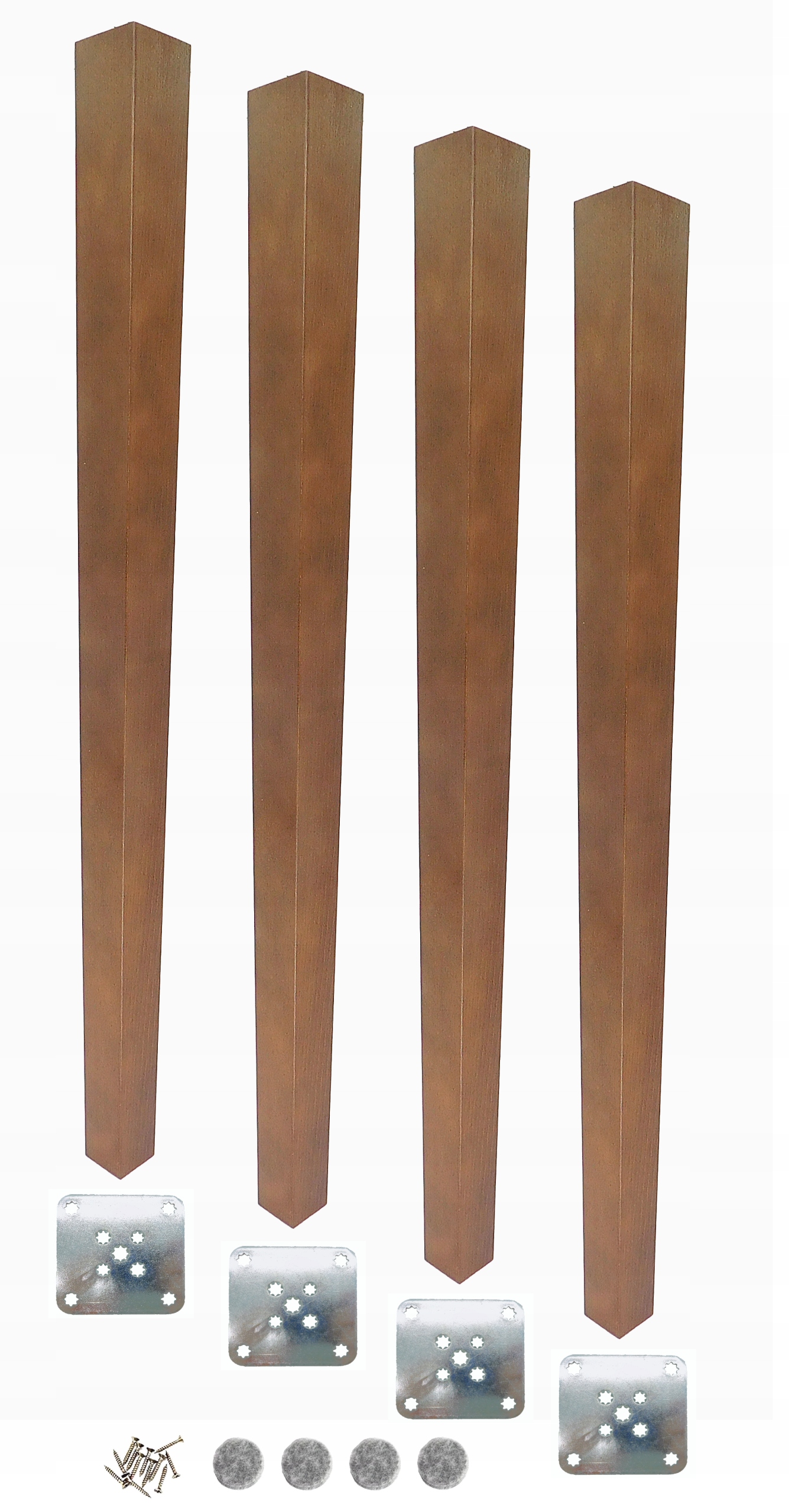 Bukové nohy 72 cm – lichobežník, orechová farba, s montážnou sadou