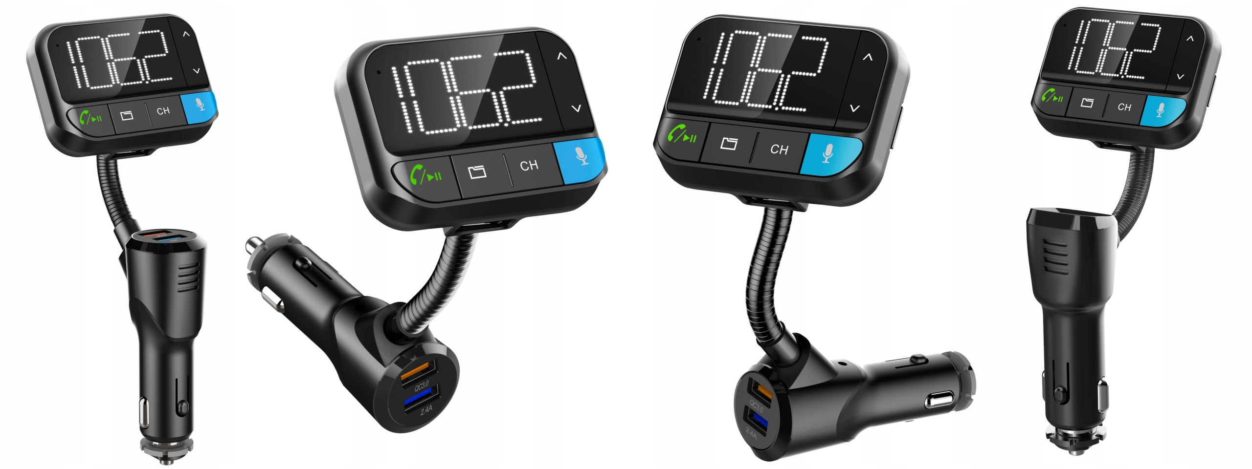 TRANSMITER FM BLUETOOTH 5.0 ZESTAW GŁOŚNOMÓWIĄCY SD QC 3xUSB SIRI/GOOGLE Model 74-165#