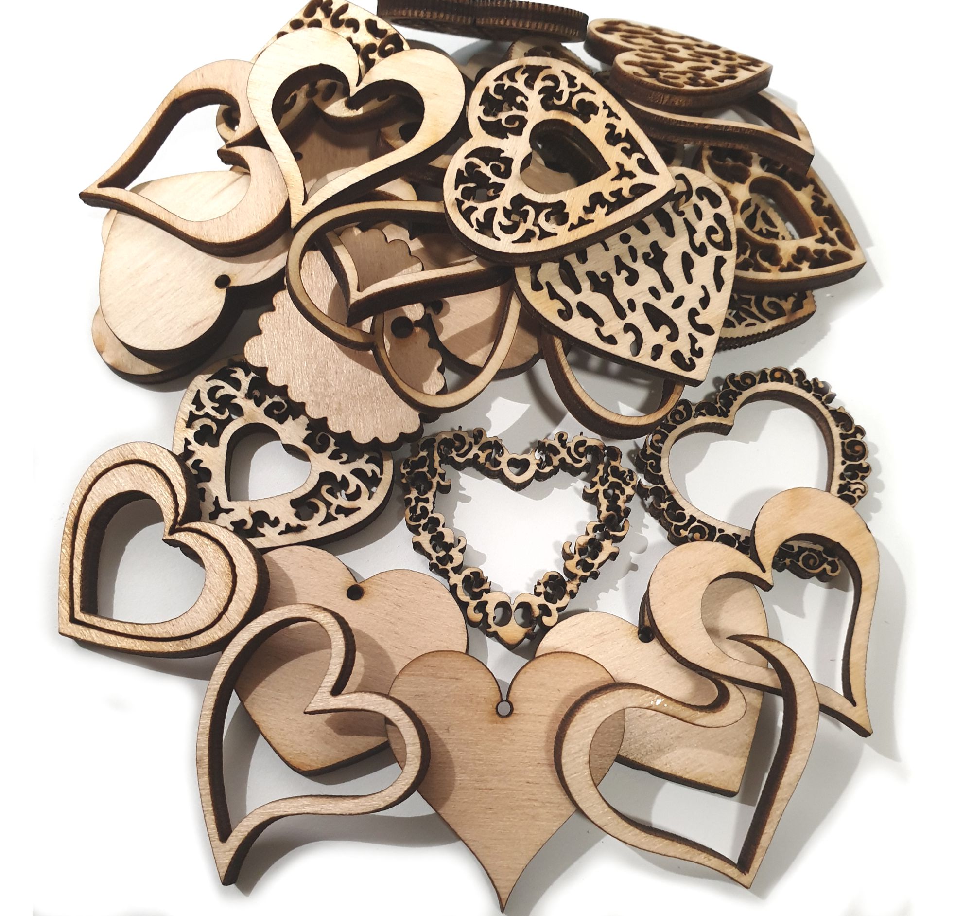 Zestaw Drewniane serca MIX 100szt 2cm Decoupage