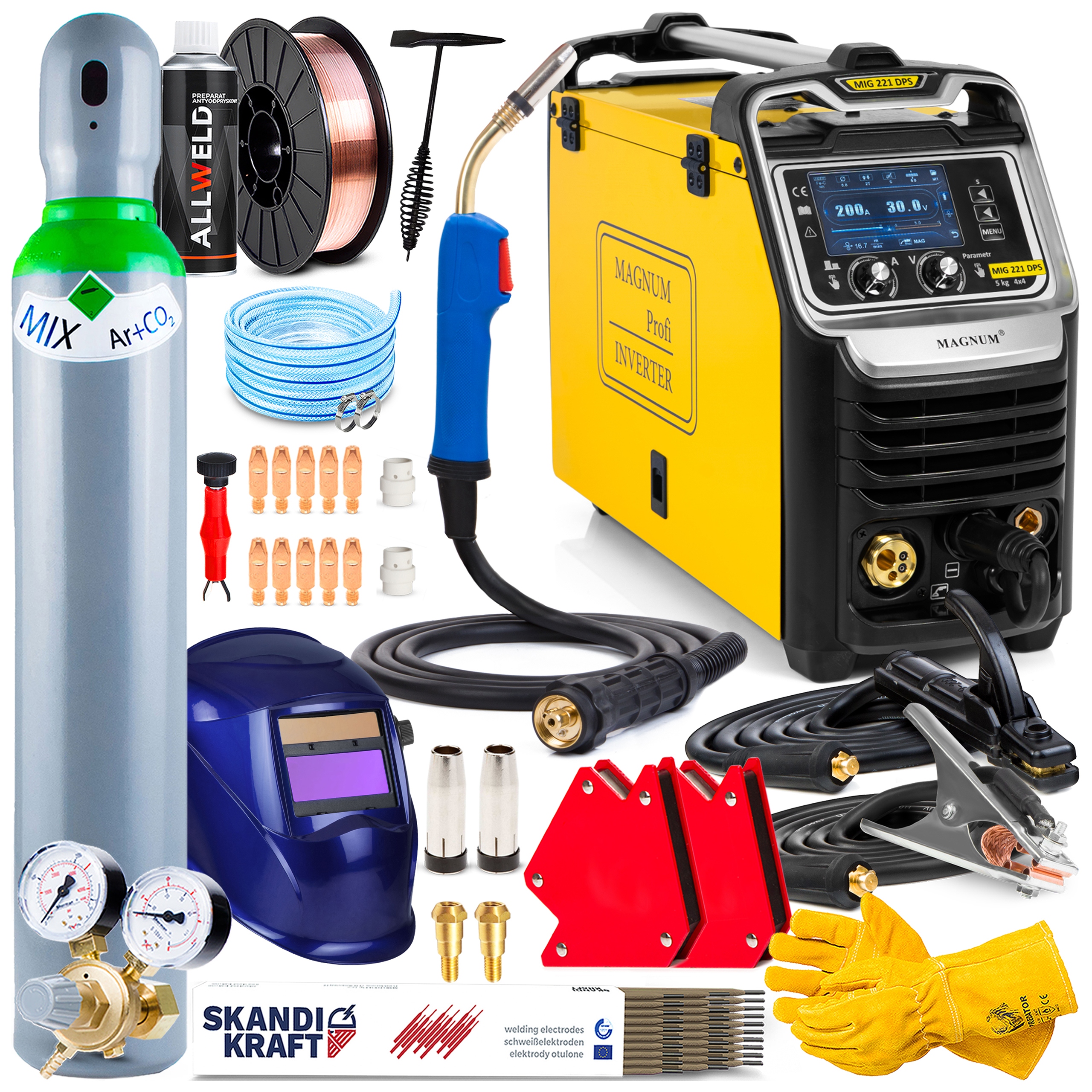 Svářečka Magnum Mig 221 Dual Puls Synergie 4X4 Mma Tig Hliník 200A 230V