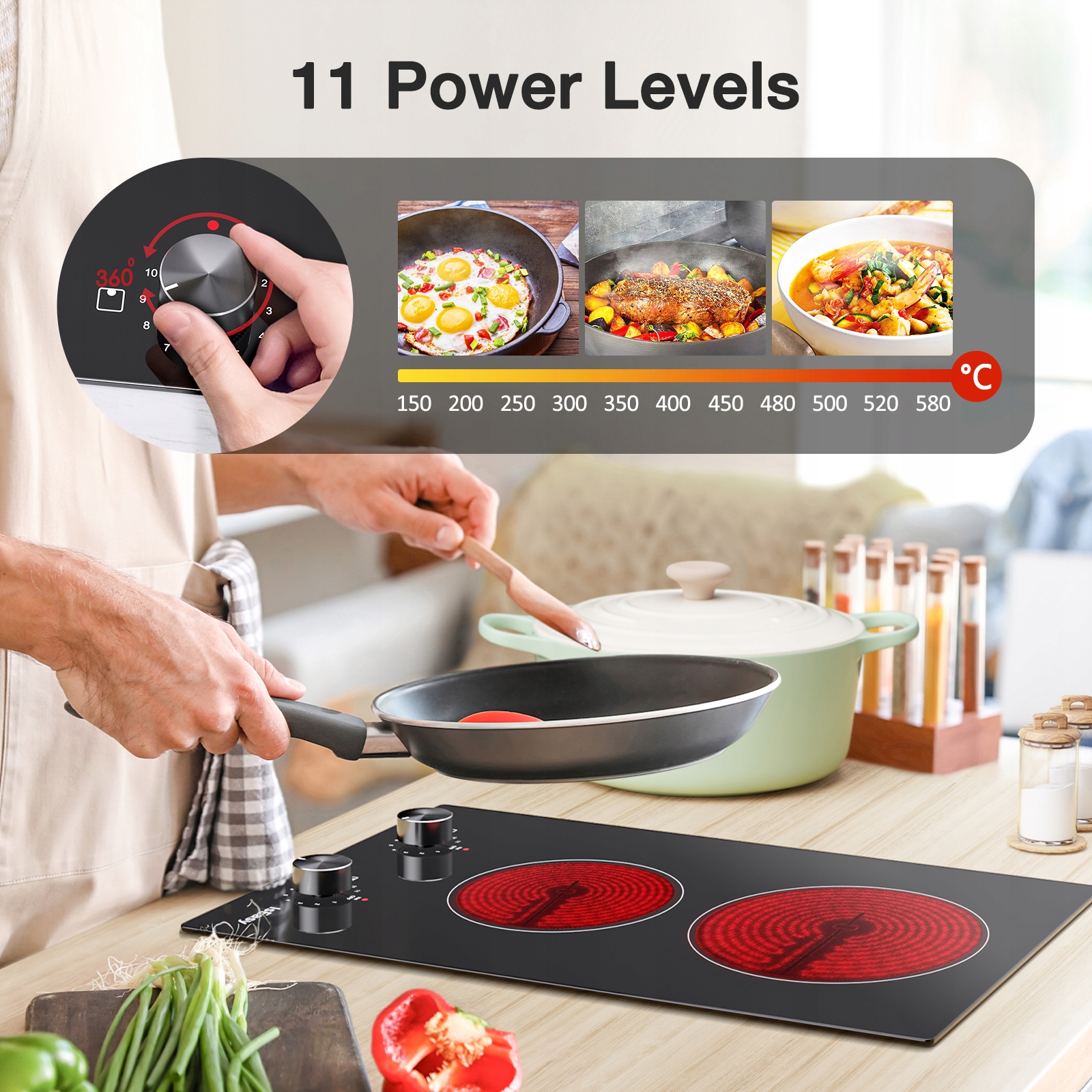 Płyta szklano-ceramiczna IsEasy Podwójne strefy 3200 W 29,5 cm Marka inna