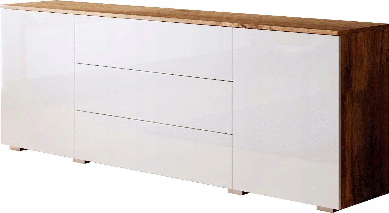 Velká Komoda Se Zásuvkami Paris 150 CM S Policemi, Dvoudvířková, Dub Wotan/bílá