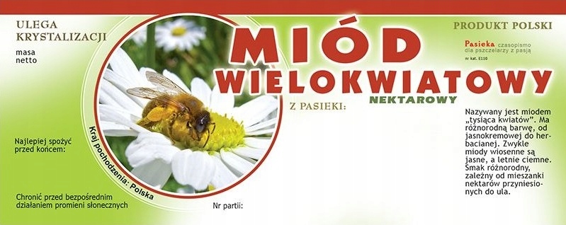 

Etykiety na Miód Wielokwiatowy z kółkiem zieleń100