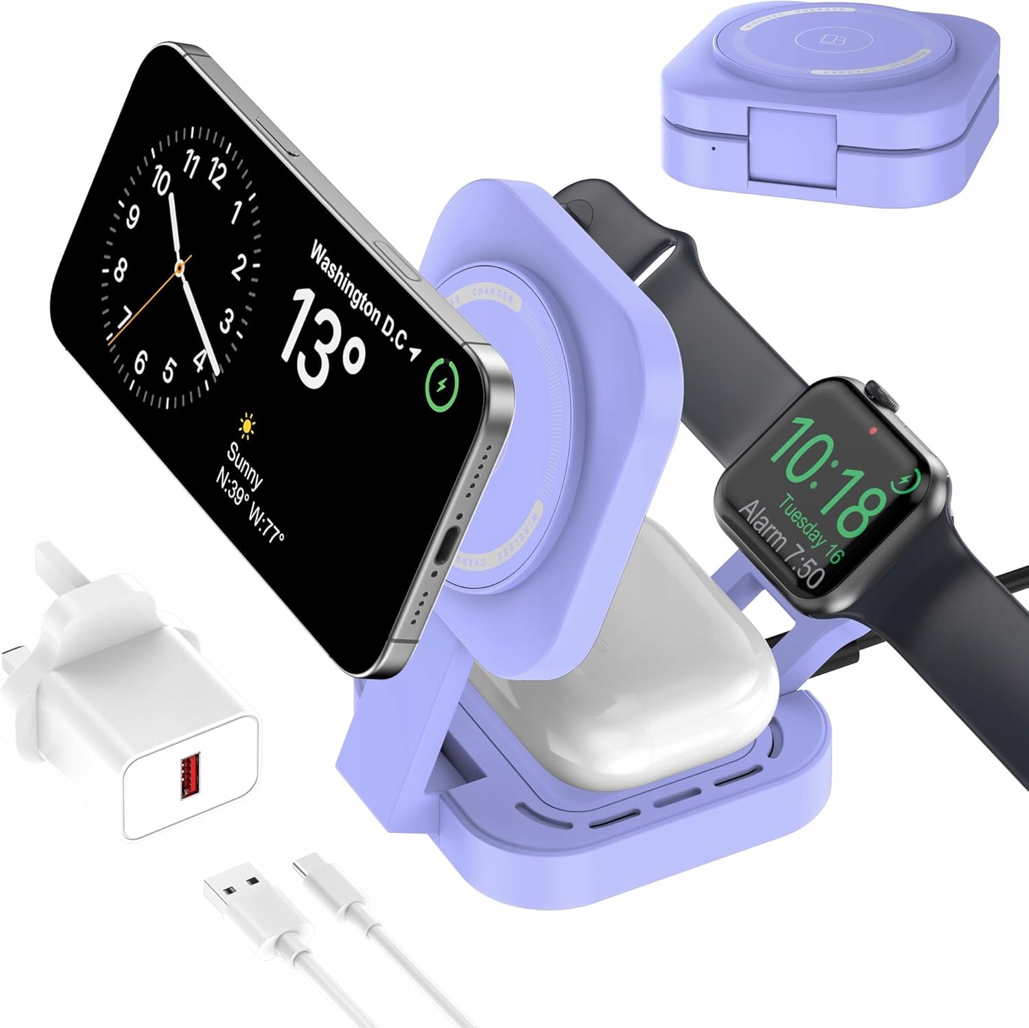 Ładowarka indukcyjna bezprzewodowa 3w1 15W Usb-c do Apple iPhone AirPods