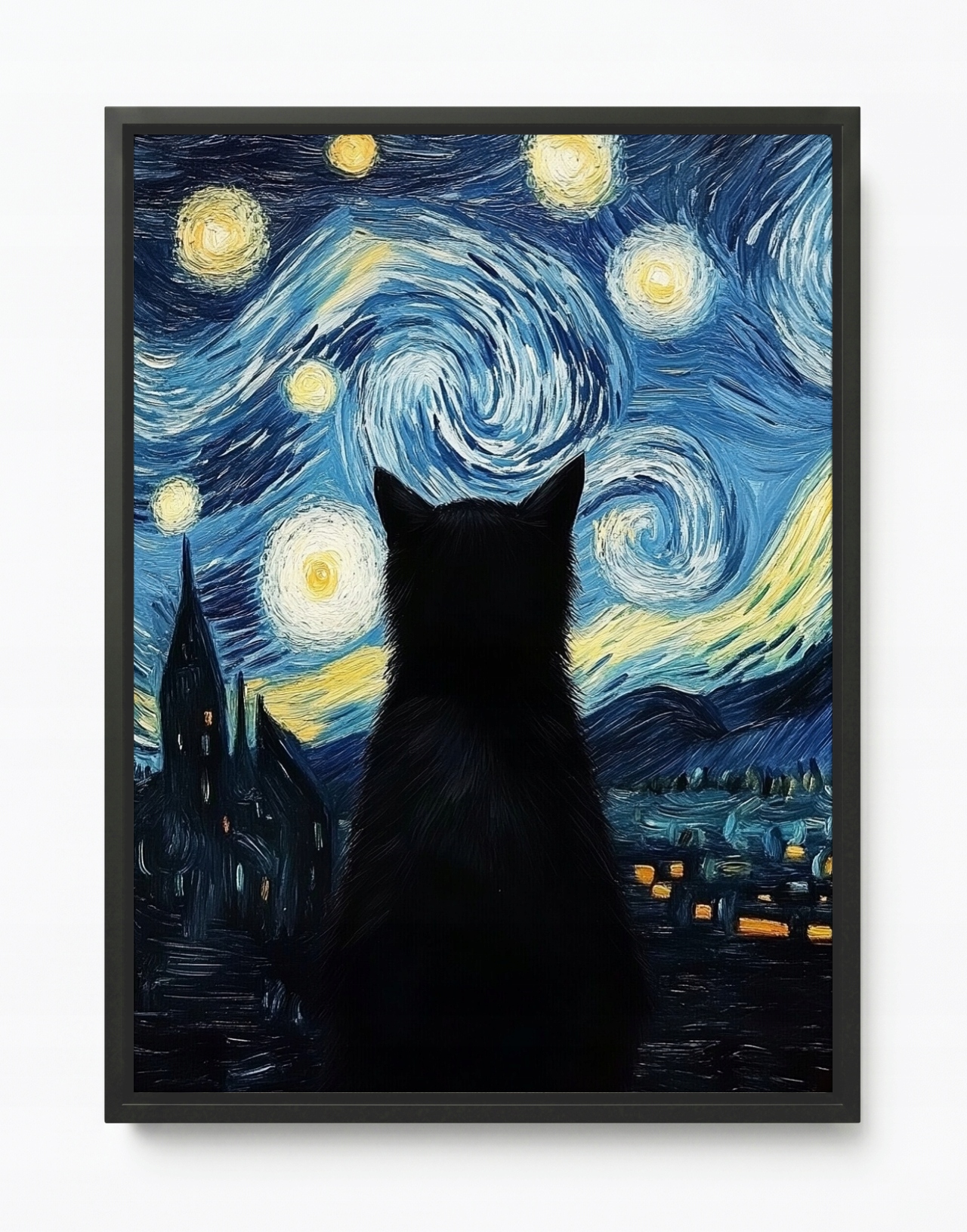 Obraz Rám Americký Box Van Gogh Styl Hvězdná Noc Černá Kočka 60x80