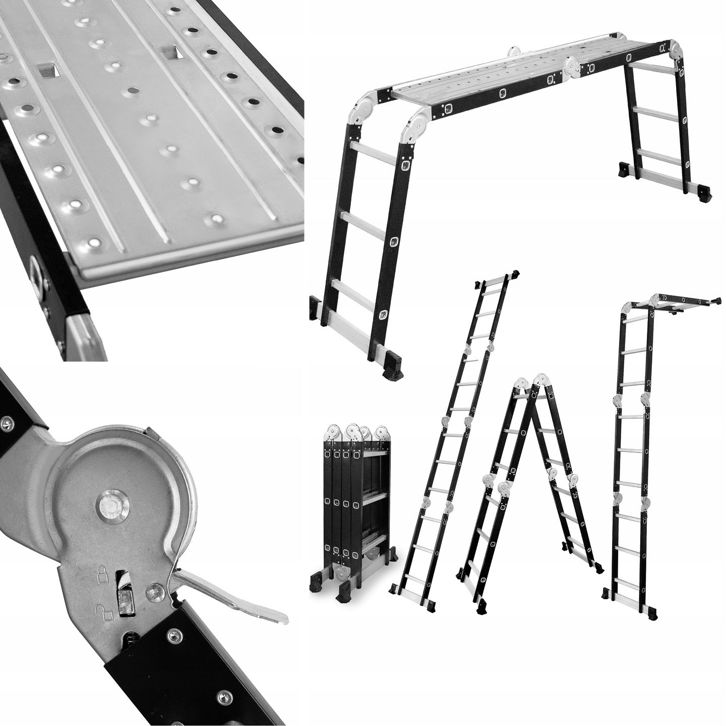 Žebřík s podestou, multifunkční, kloubový, skládací, 4x3 Drabest