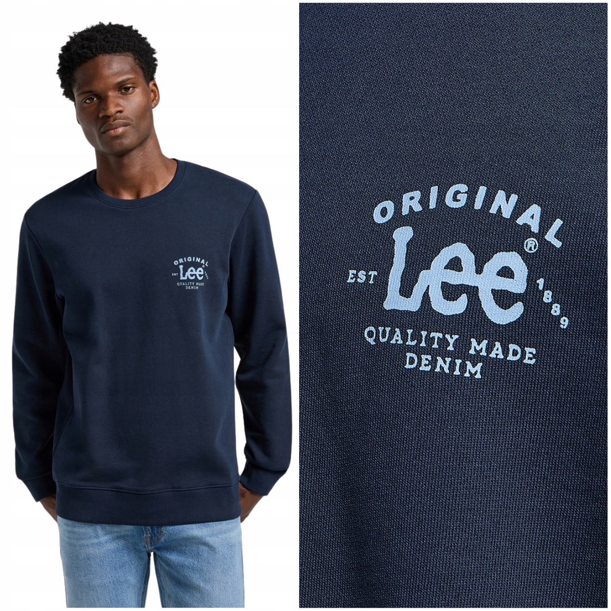 Lee Crew Sws Rivet Navy bavlněná mikina s malým logem Regular Fit XXL