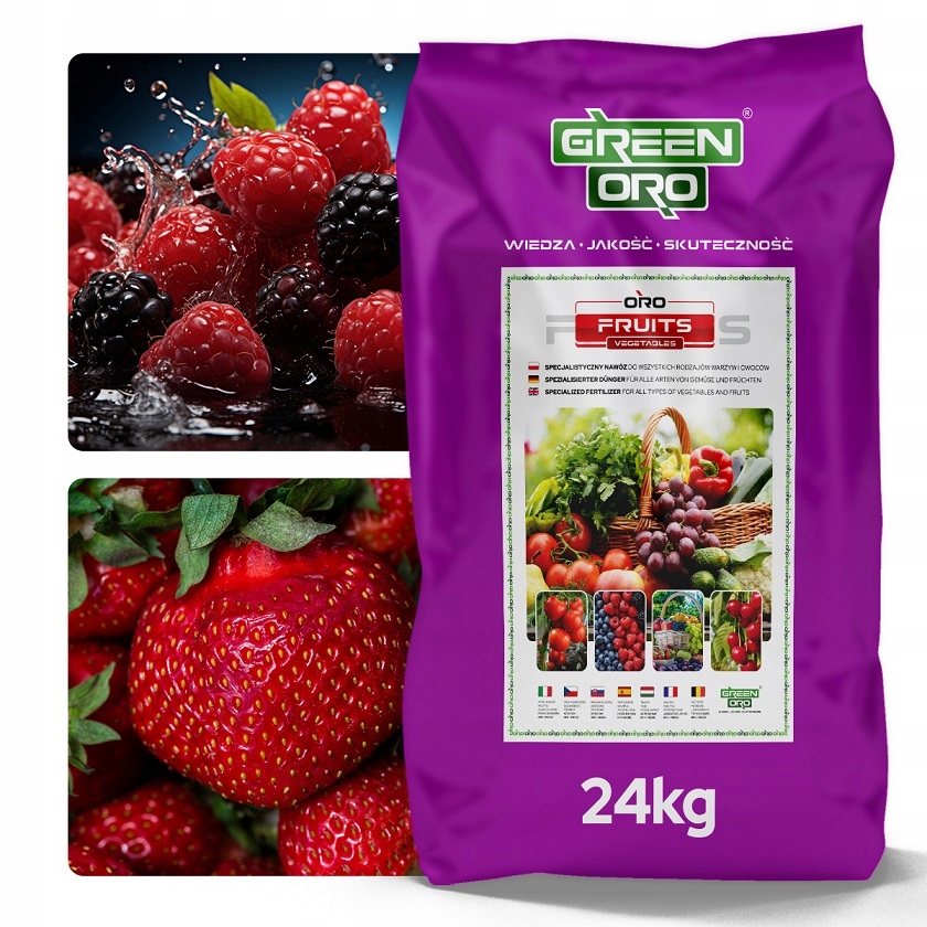 Hnojivo na maliny, ostružiny, ovocné kríky, zelenina, Oro Fruits 100 dní, 24 kg, Green
