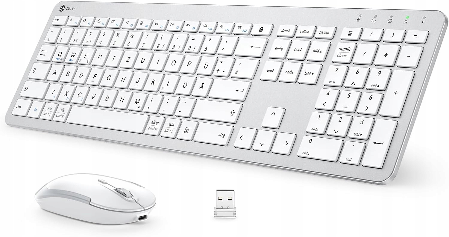 iClever bezdrátová sada klávesnice a myš Qwertz 2,4 GHz bílá/stříbrná