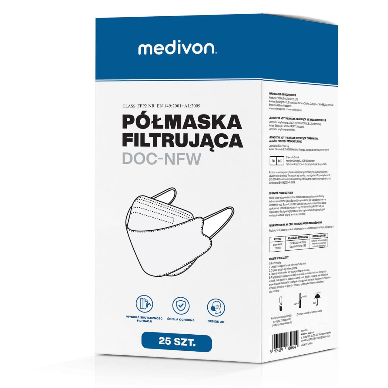 

Maseczki ochronne Medivon Doc Pro, Maseczka FFP2