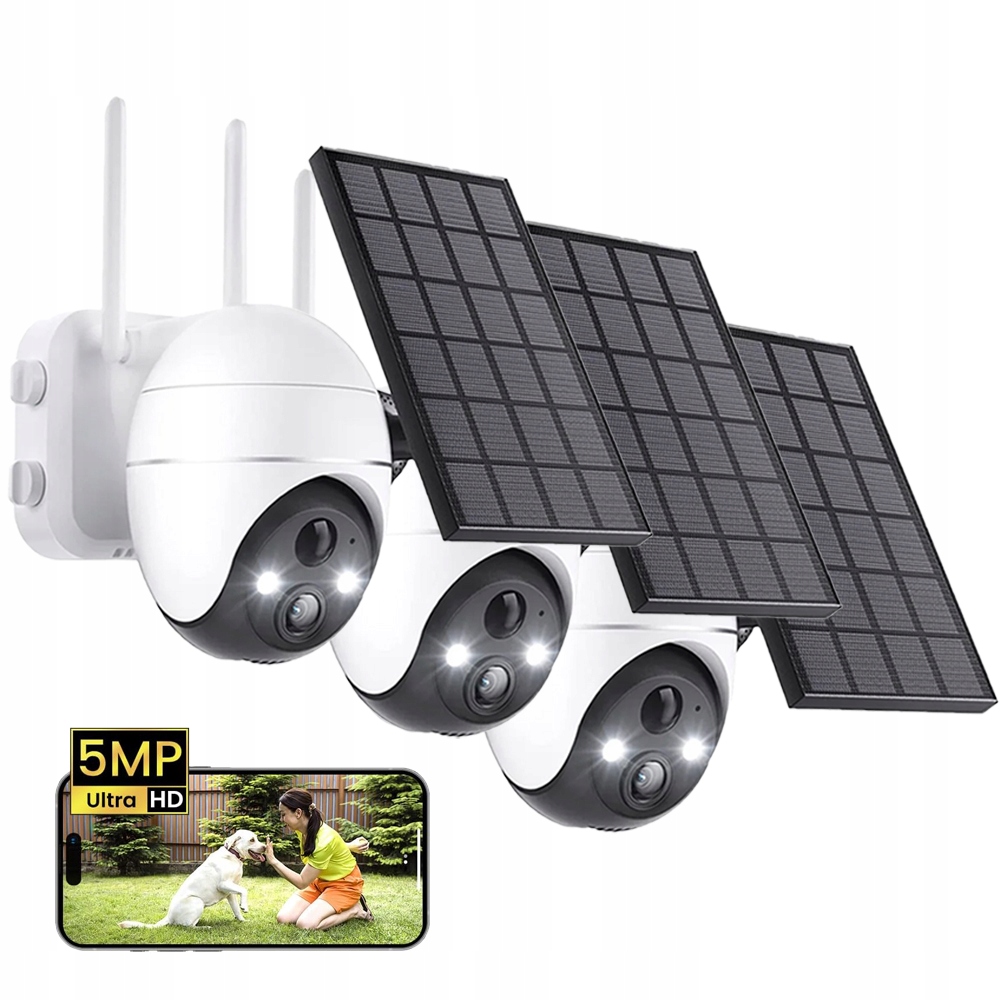 Venkovní solární Ip WiFi kamera Otočná 5MPX Monitorovací kamery 2K Solar