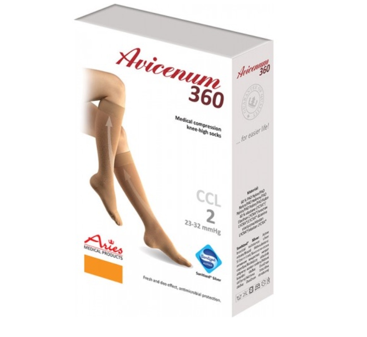 Podkolanówki uciskowe Aries Avicenum 360 CCL2 odkryte L Normal beż