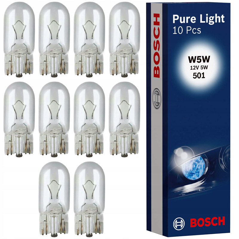 10x Żarówka Bosch W5W Pure Light 12V 5W 1987302206 komplet żarówek T10