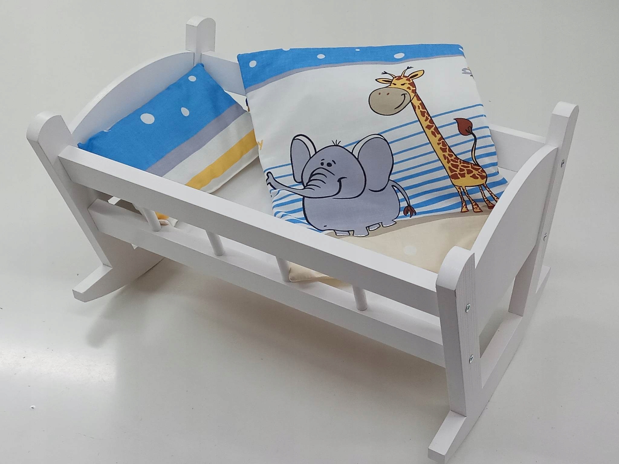 KOŁYSKA DLA LALEK BIAŁA + POŚCIEL Z MATERACEM