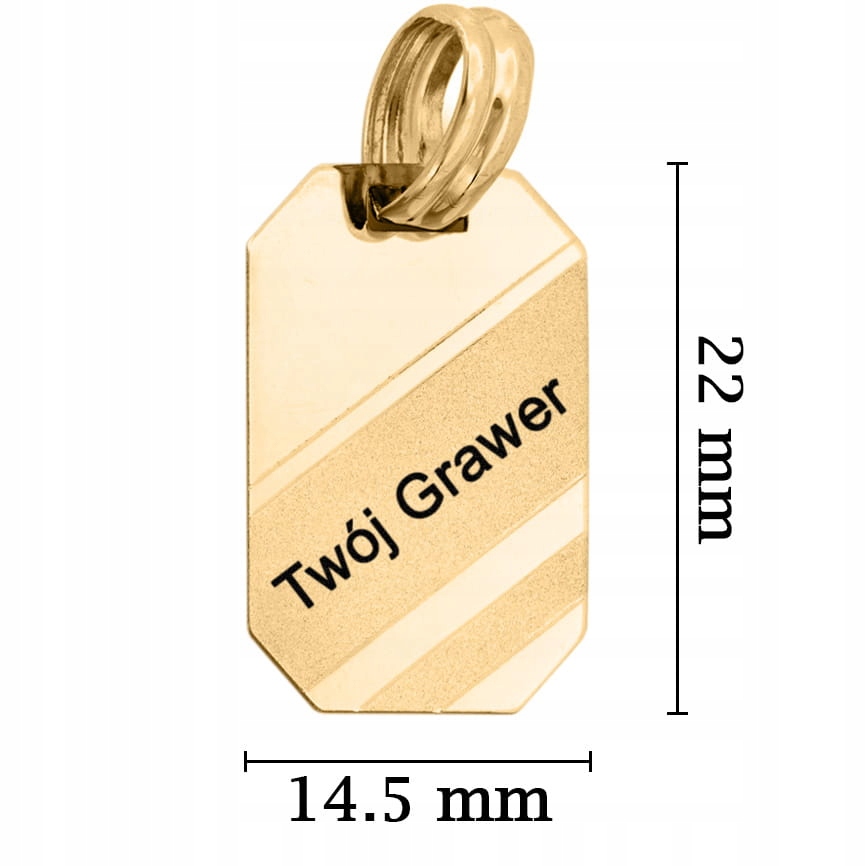 Nieśmiertelnik Męski Z Grawerem Złoto 585 Z Elementami Matowymi Kamień Bez kamienia