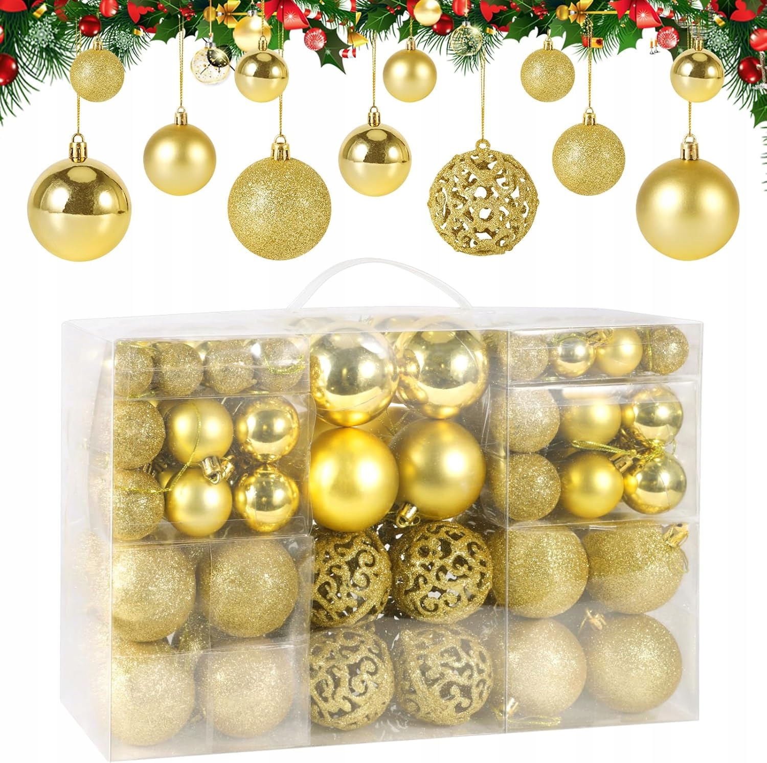 Sada Vánočních Koulí 100 Kusů Zlaté Vánoční Ozdoby