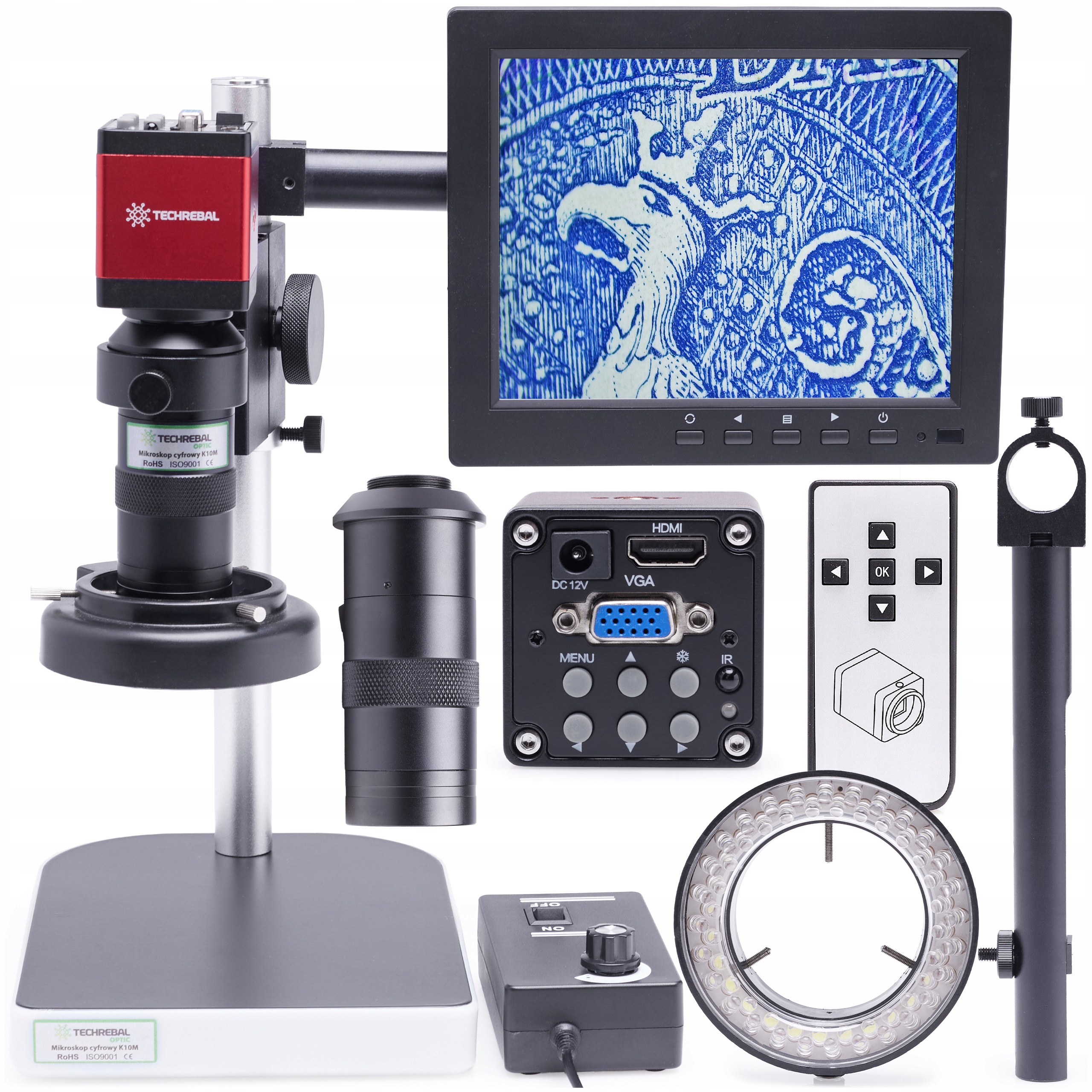 Profesionální Digitální Mikroskop K10M Kamera 2M Monitor Osvětlení 56X Led