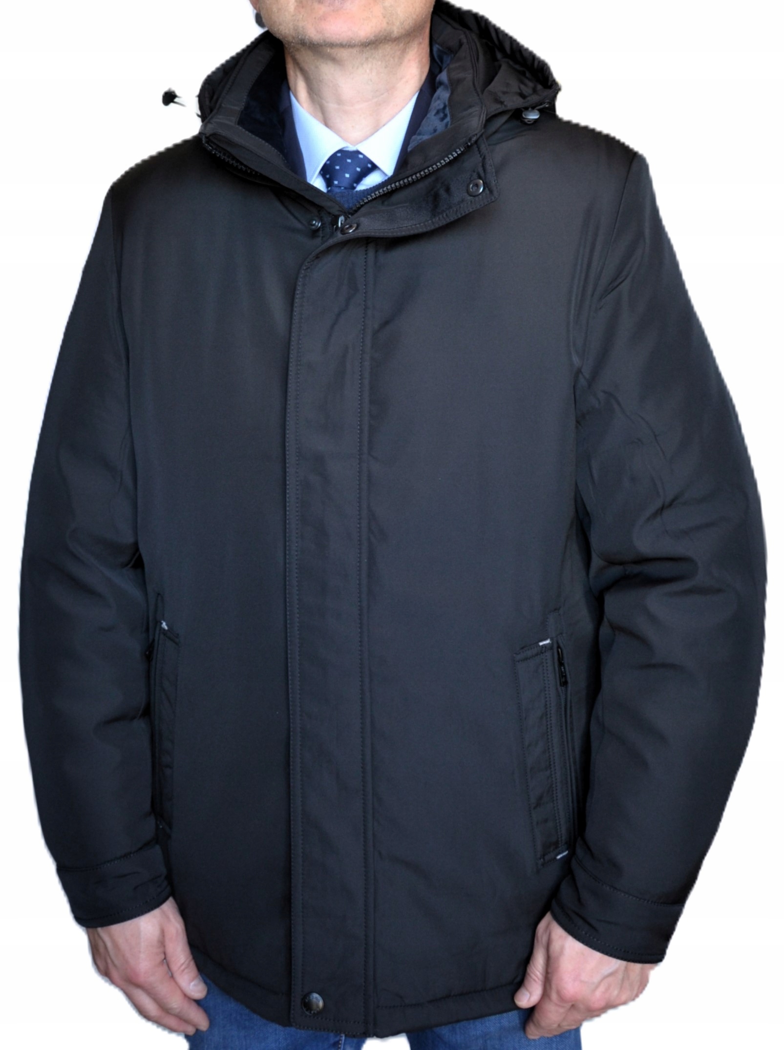 Pánská teplá zimní bunda delší kvality Premium Odnímatelná Kapuce L Námořnická Modrá