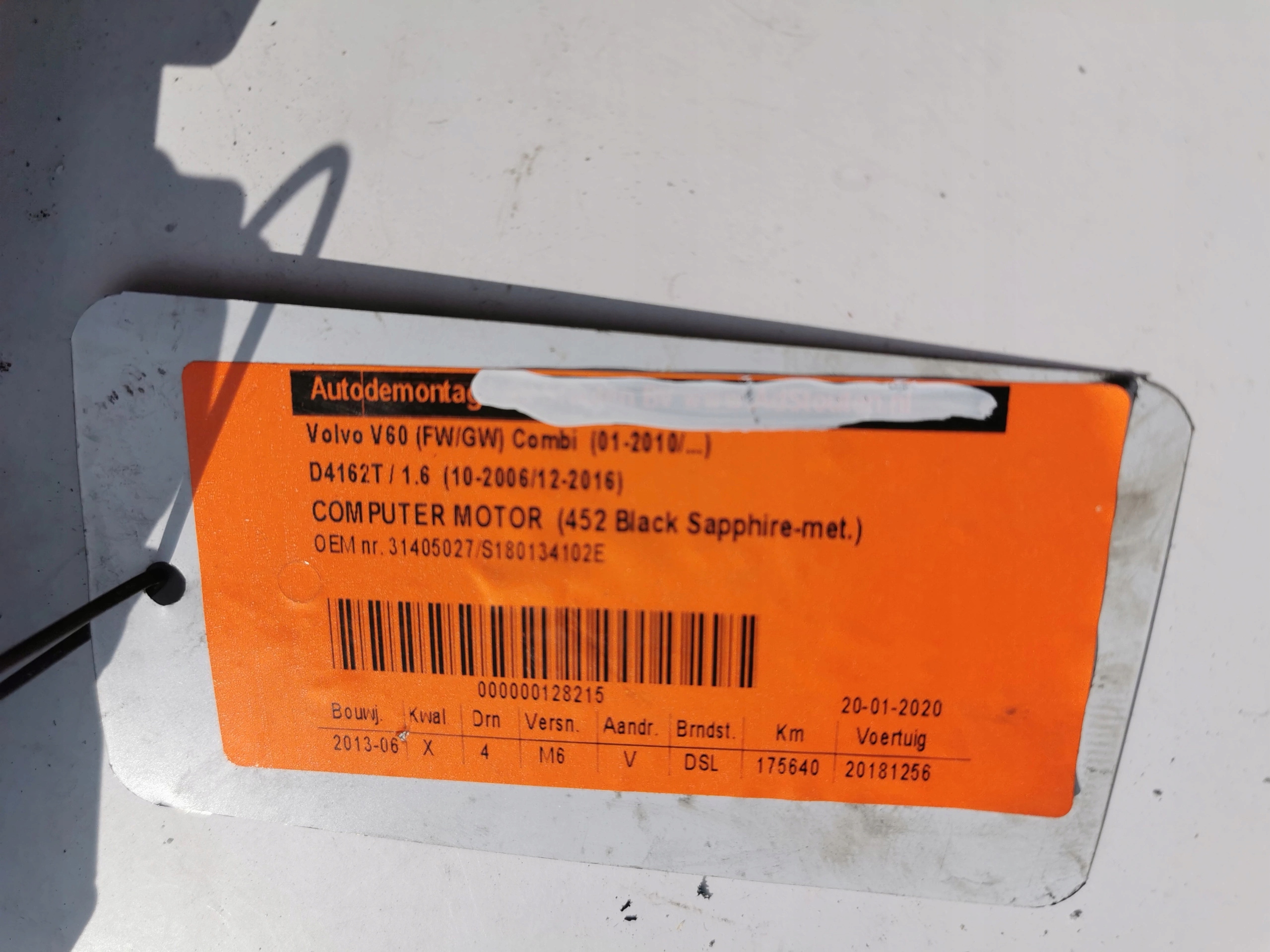 VOLVO V60 1.6D 31405027 S180134102E computer ECU