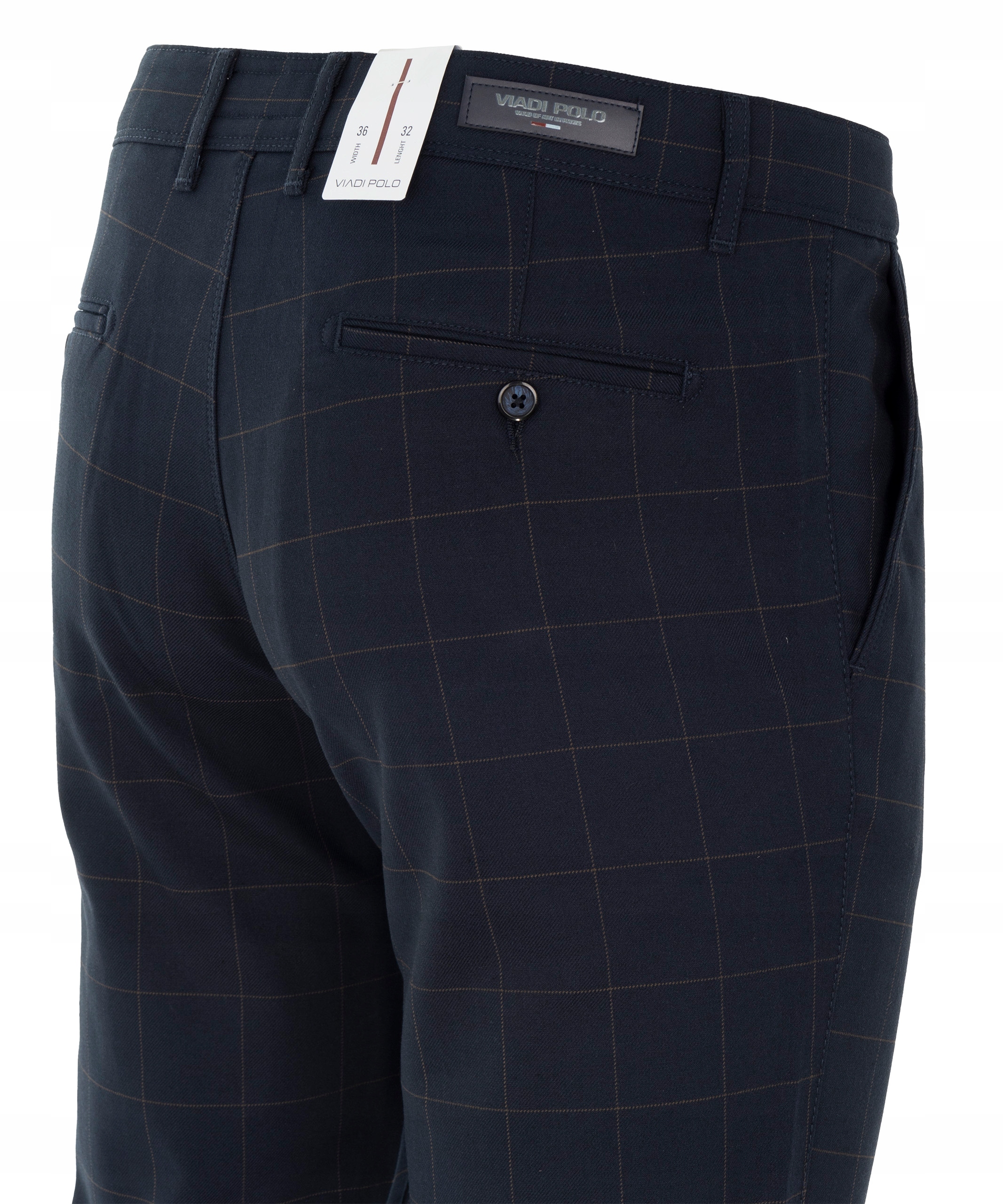 Modré Látkové Kalhoty S Hnědou Kostkou W32 Viadi Polo