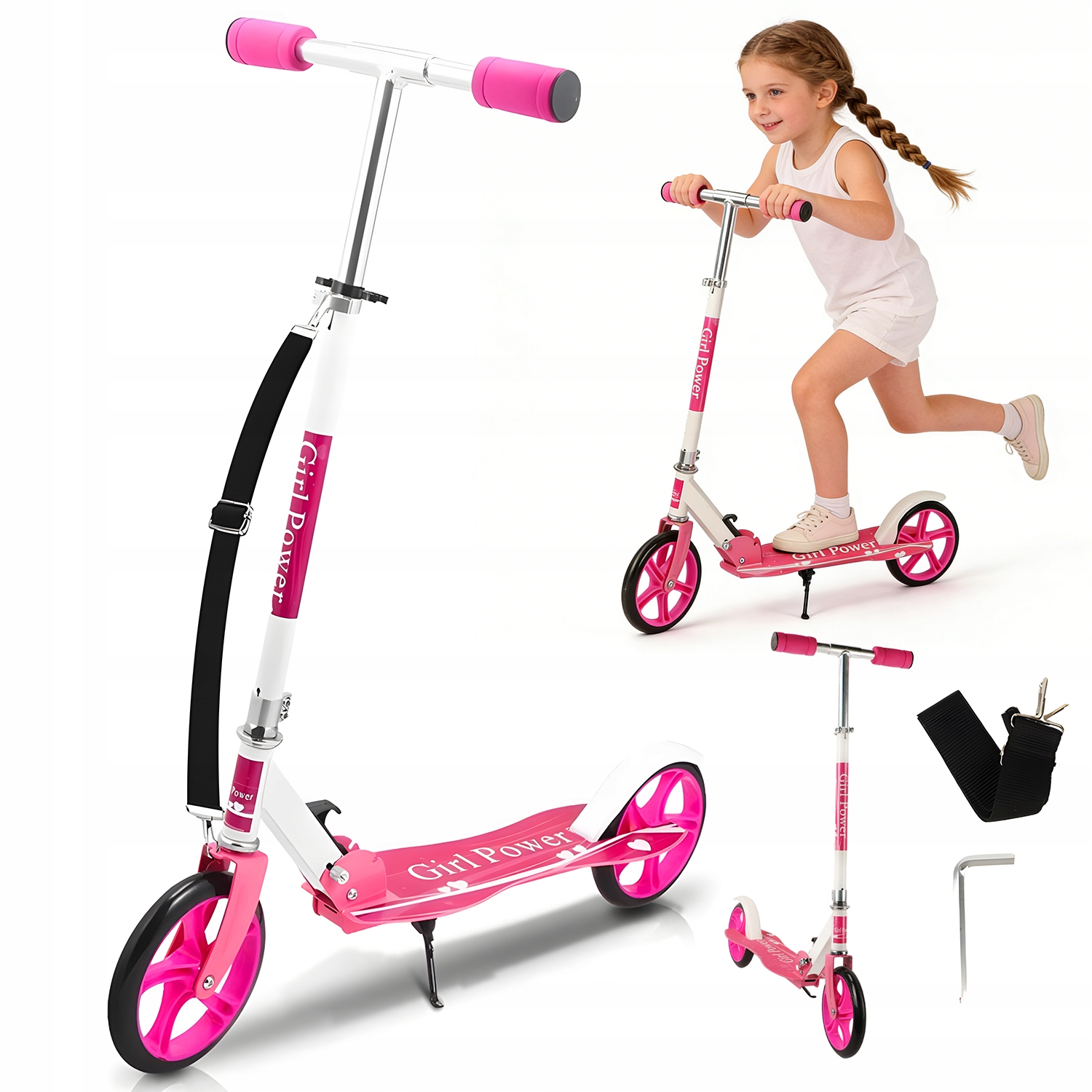 Składany Mini Skuter Do Użytku Na Zewnątrz Różowy Z Regulacją