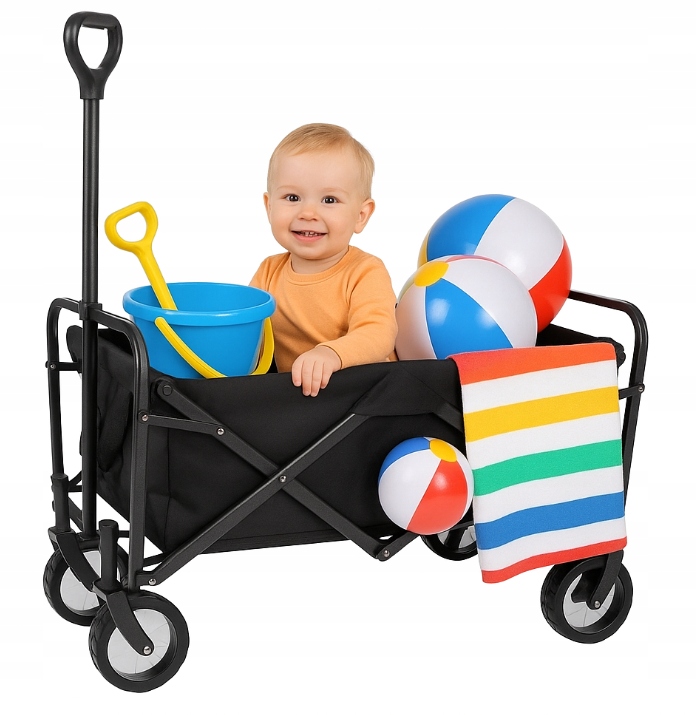 Wózek Składany Turystyczny Plażowy Kempingowy Ogrodowy 100kg Czarny Do Auta