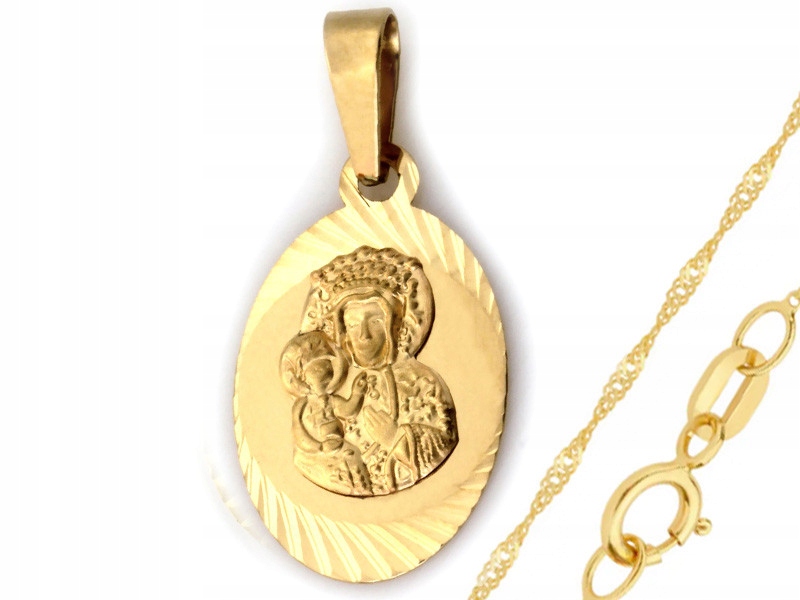 Zlatý řetízek medailon 585 oválný s Pannou Marií, singapurská vazba dle výběru