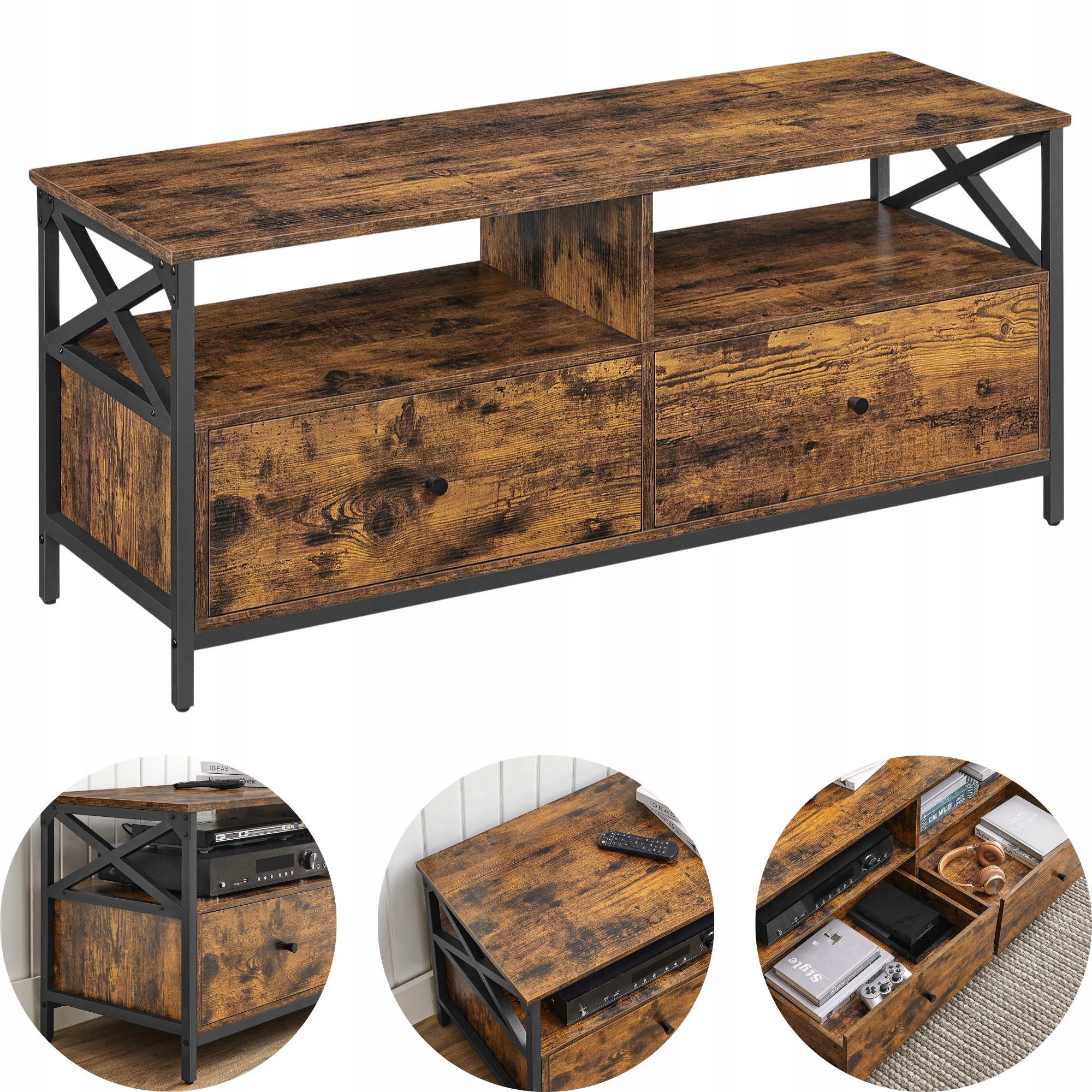 Rtv skrinka 120 cm pod televízor Industriálna komoda Zásuvky Polička Bronz Loft