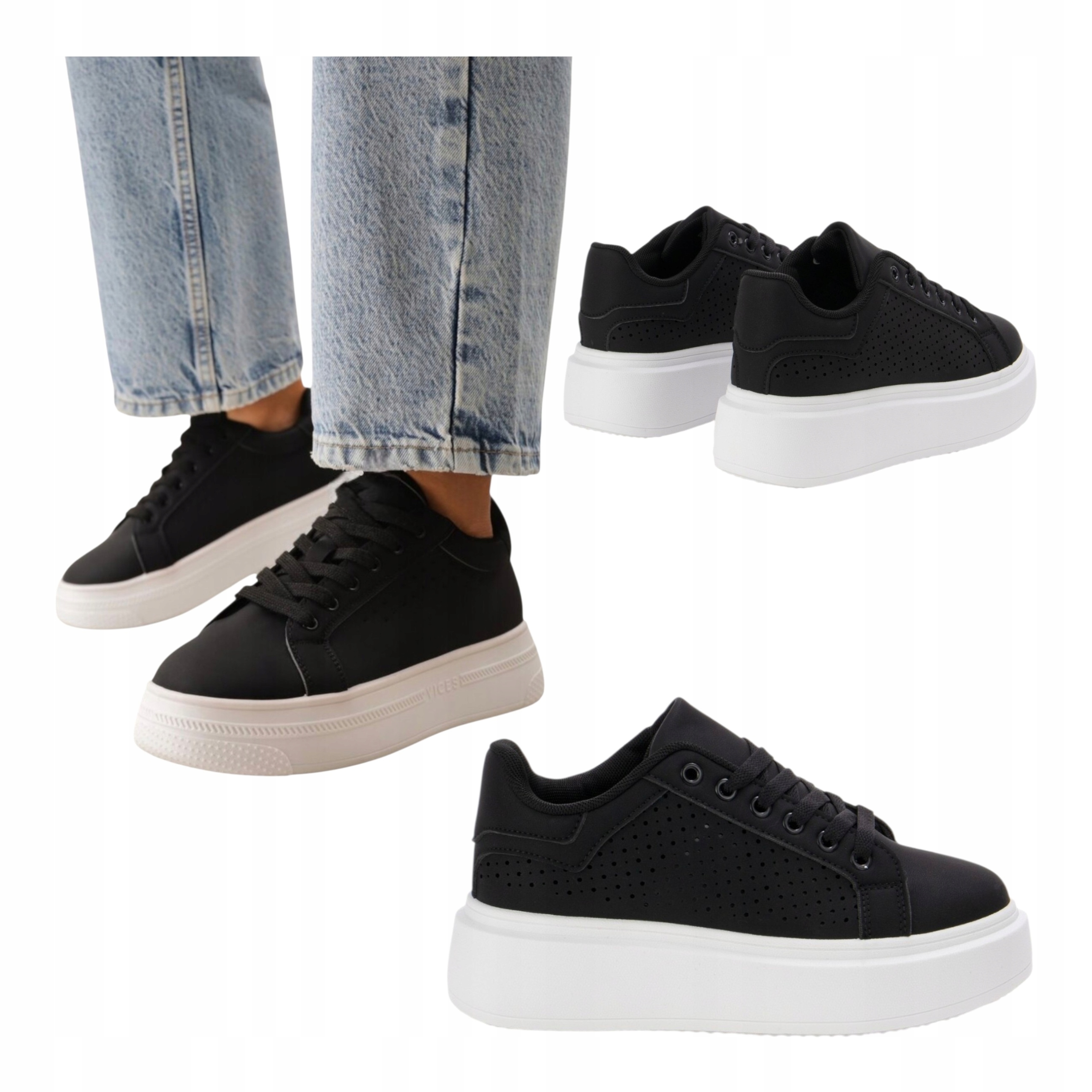 Dámské kožené semišové tenisky na platformě, pohodlné, černé, velikost 38