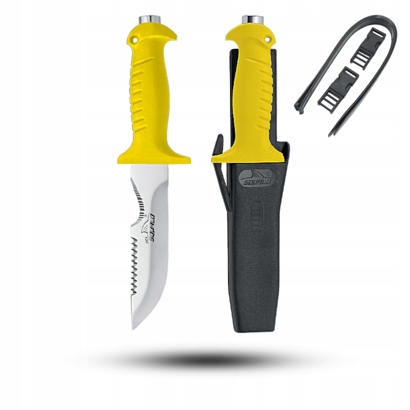 Nůž potápěčský Squalo 14 Mr Mac Coltellerie Pouzdro Pásky Yellow SQL14MR.Y