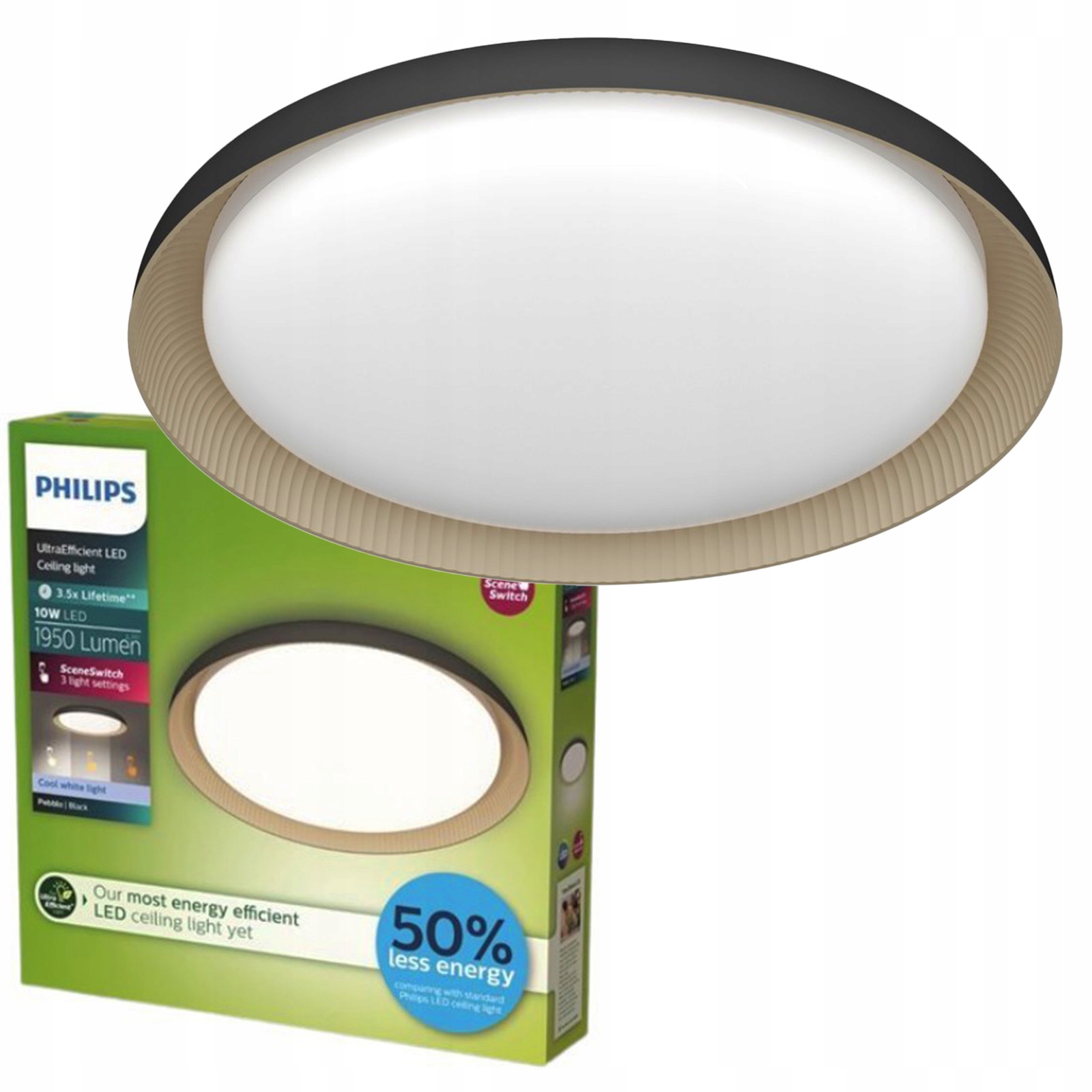 Stropná lampa Stropné Svietidlo 10W 1950lm 4000K SceneSwitch čierna Philips