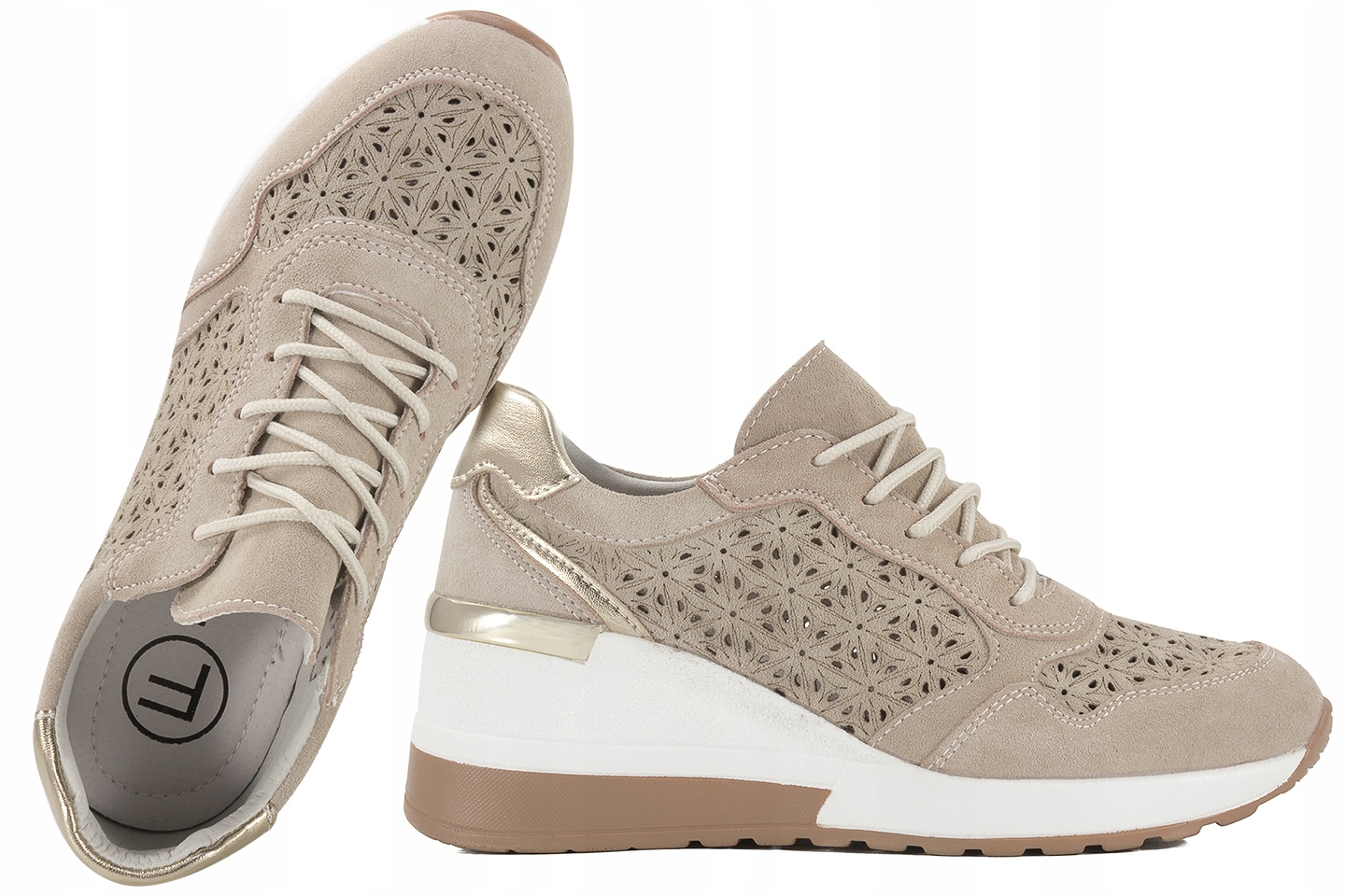Filippo DP4669 Dámské Kožené Tenisky Ažurové Koturn 41 Béžová