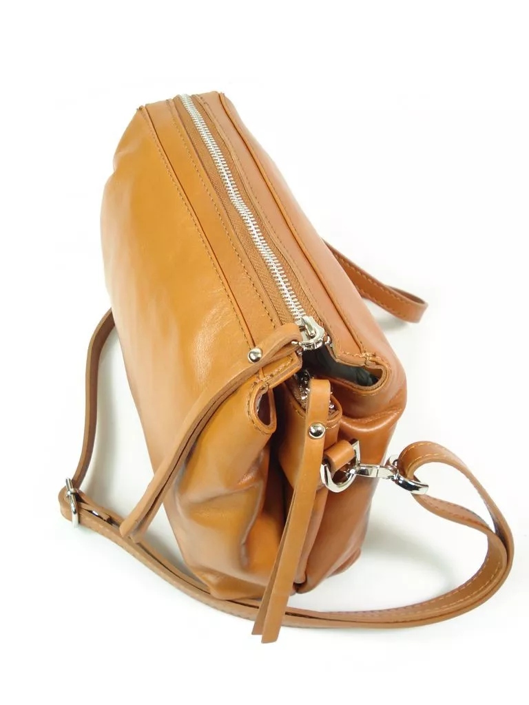 Kožená Kabelka Přes Rameno Tři Komory Prostorná Měkká Camel