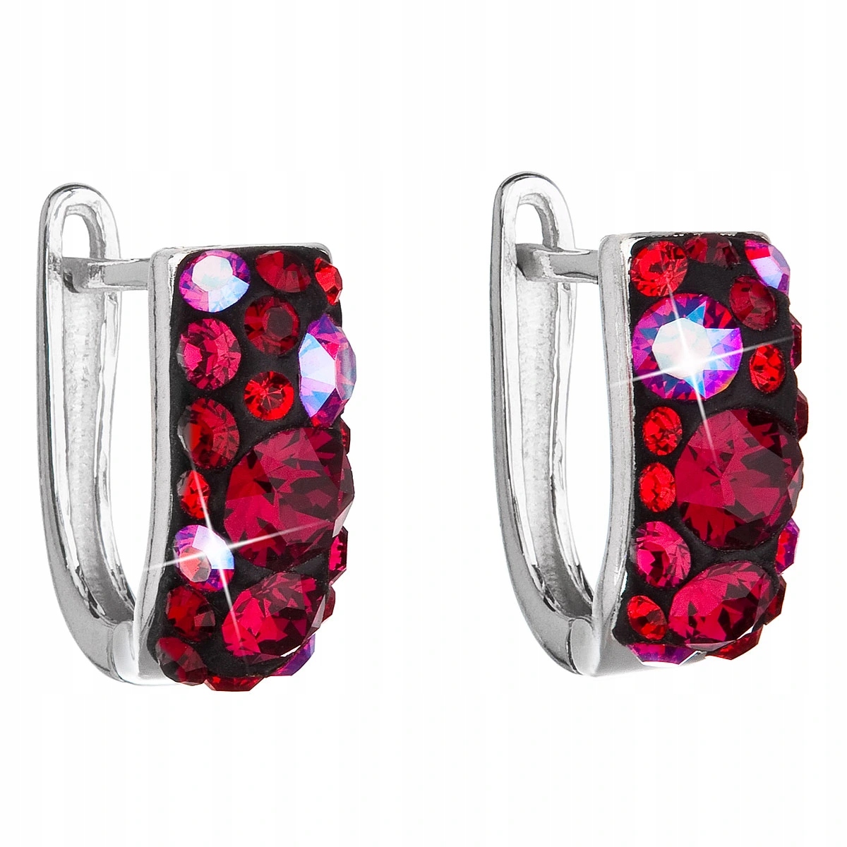 Stříbrné náušnice visací s krystaly Swarovski červený půlkruh 31123.3