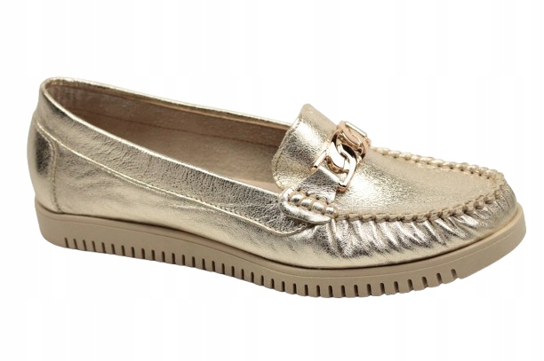 Polobotky Mokasíny Lemar 10183 37 Zlaté Kožené Polská firma jaro/léto