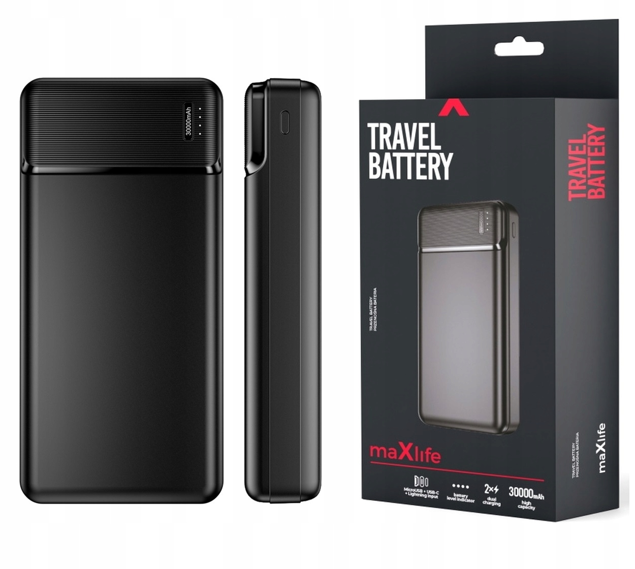 Power Bank Ładowarka 30000 mAh 2x USB-A + Kabel do ładowania + Ledowe Diody