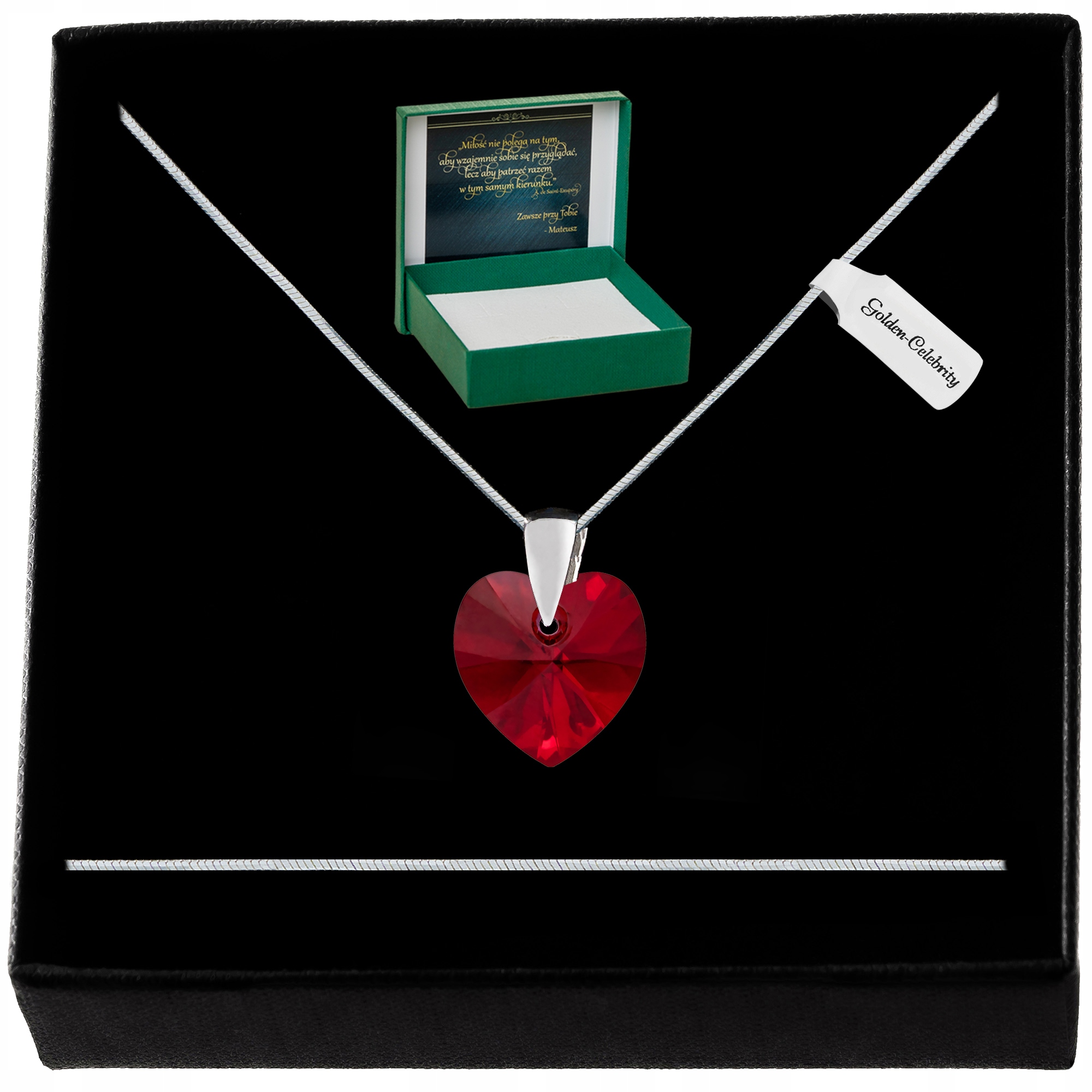 Stříbrný Náhrdelník Srdce Swarovski 925 Řetízek Přívěsek Pro Dívku